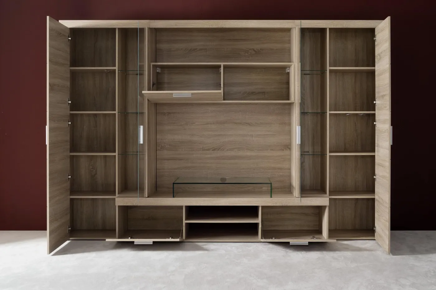 Wohnwand Anbauwand Mondeo | Eiche sägerau hell | 5-teilig | inkl. LED Beleuchtung