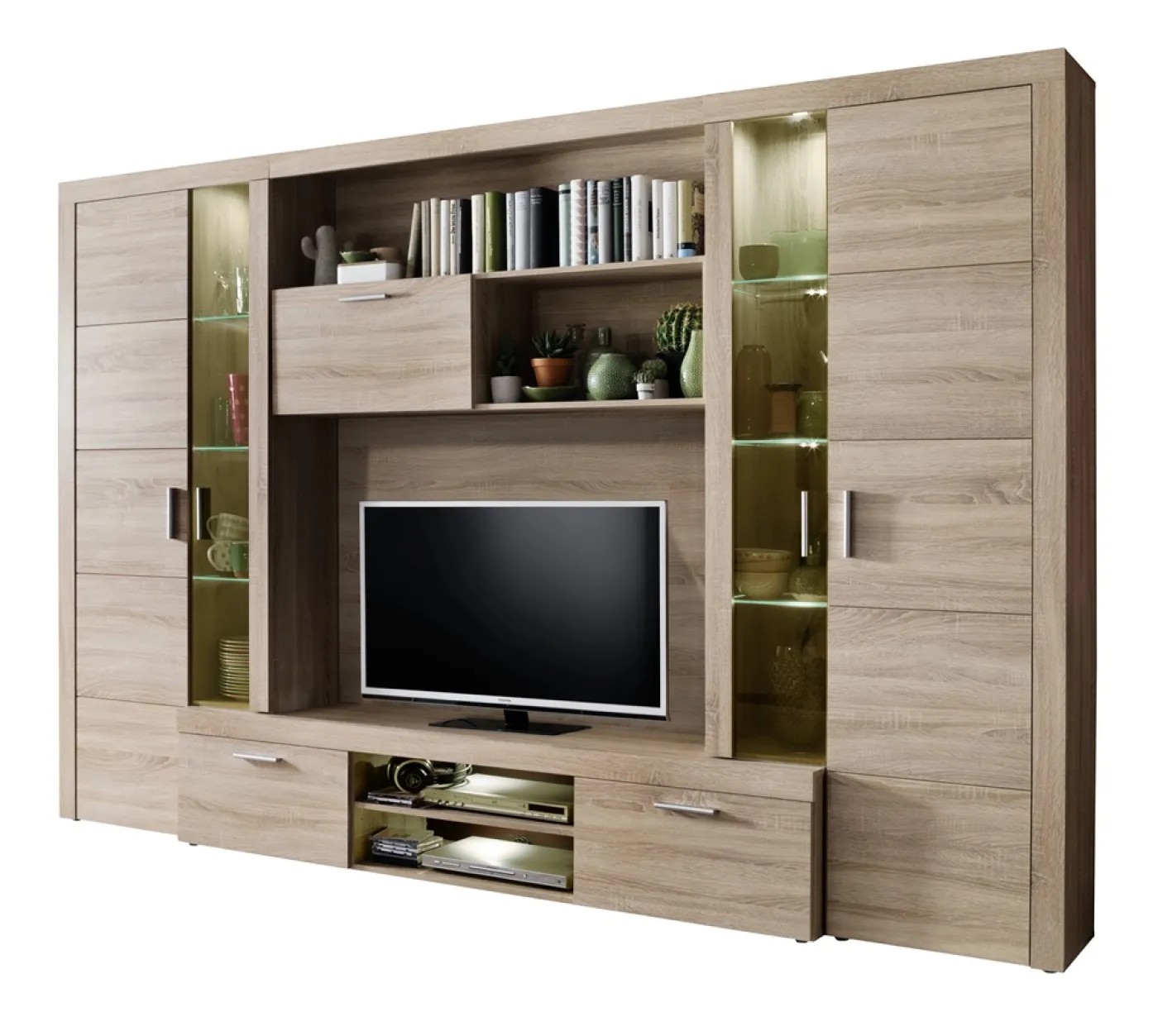 Wohnwand Anbauwand Mondeo | Eiche sägerau hell | 5-teilig | inkl. LED Beleuchtung