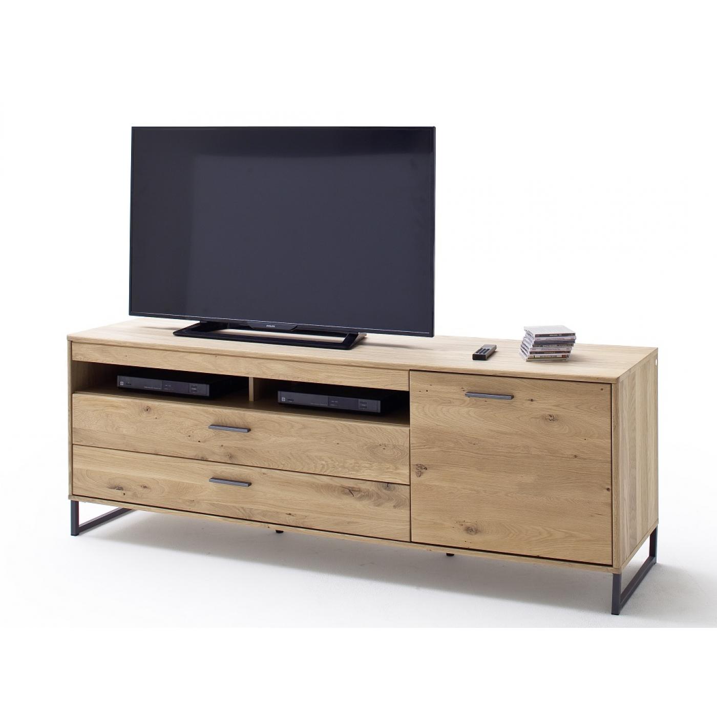 Wohnwand Anbauwand Portland | Asteiche Bianco massiv | 4-teilig | LED Beleuchtung