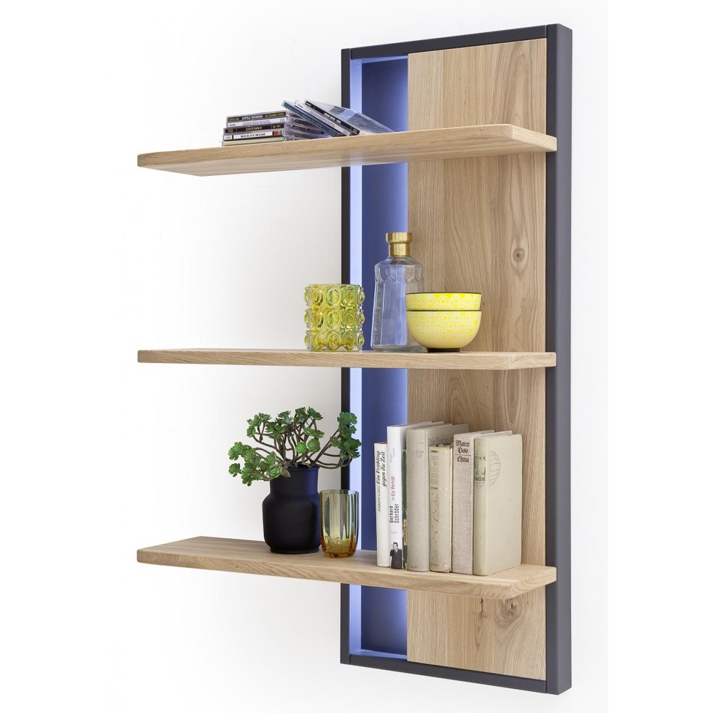 Wohnwand Anbauwand Portland | Asteiche Bianco massiv | 4-teilig | LED Beleuchtung