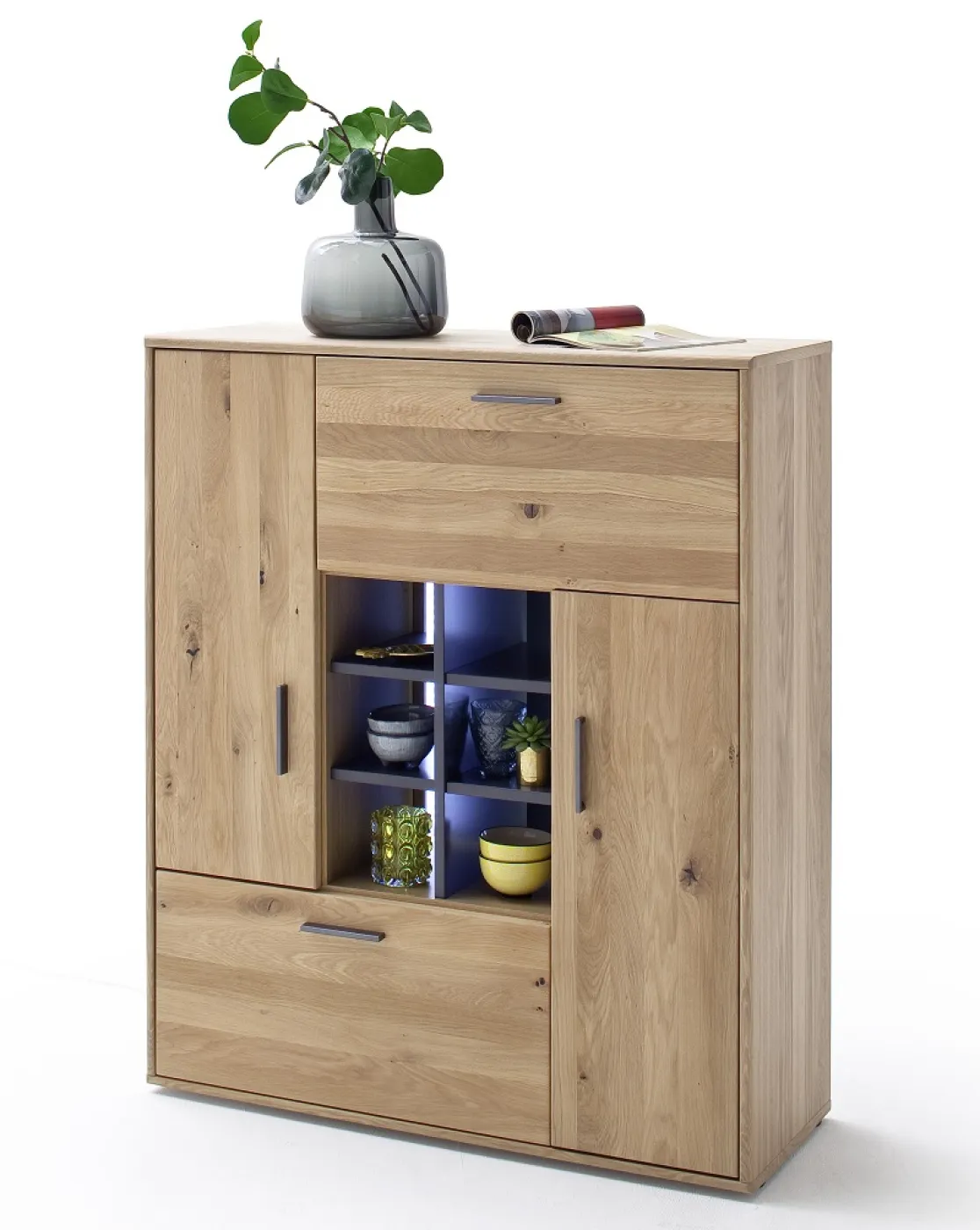 Wohnwand Anbauwand Portland | Asteiche Bianco massiv | 4-teilig