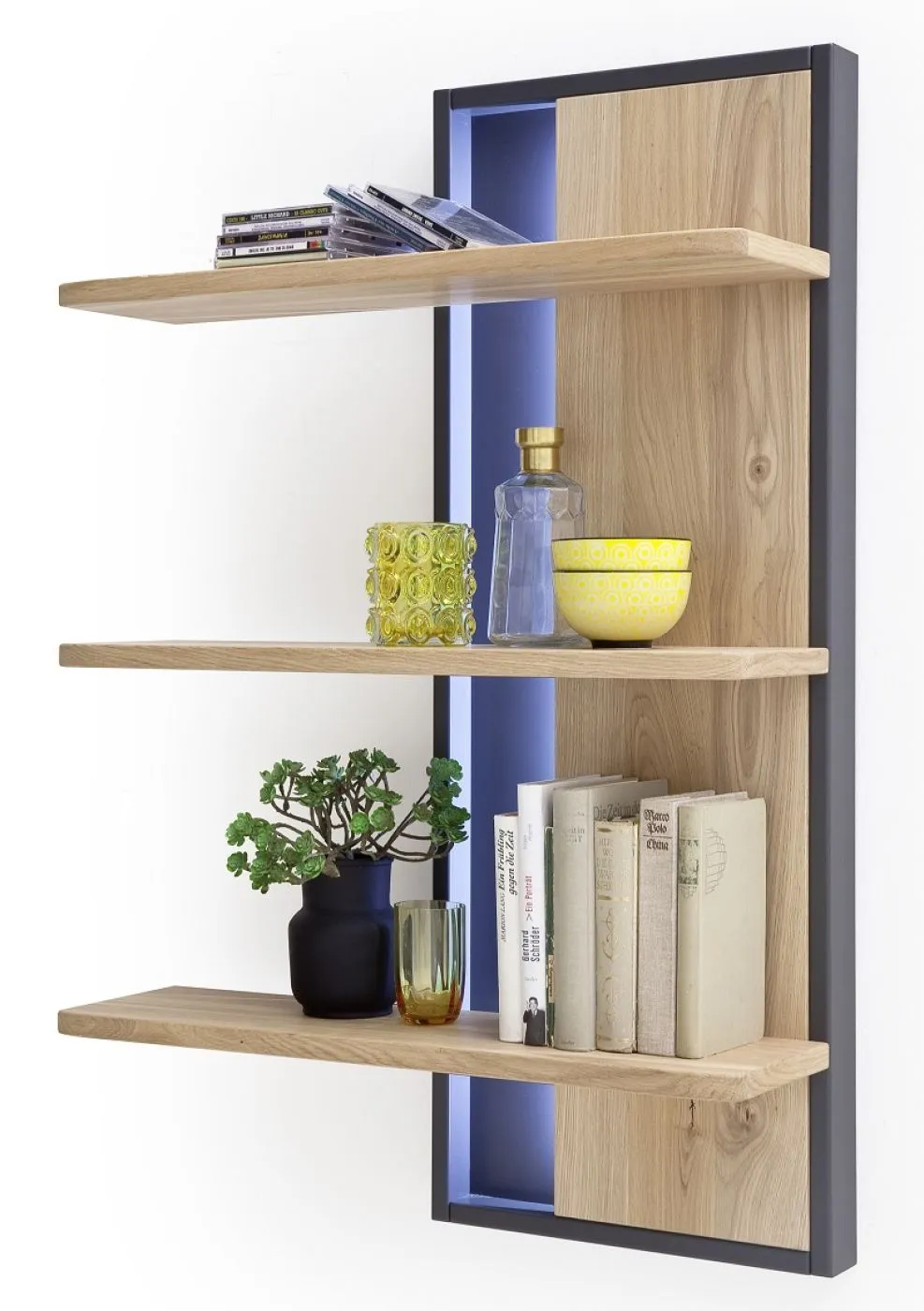 Wohnwand Anbauwand Portland | Asteiche Bianco massiv | 4-teilig | LED Beleuchtung 7