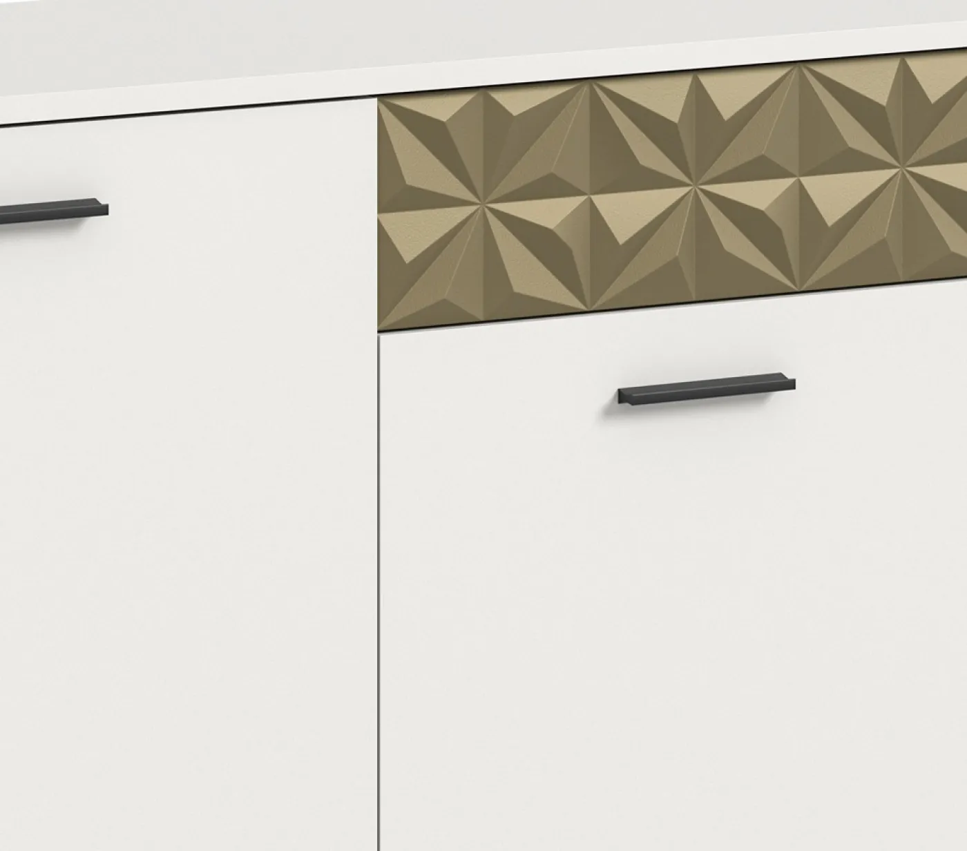 Wohnwand Anbauwand Prisma | 3-teilig | weiß / Gold | mit 2er Set LED Unterbauspot