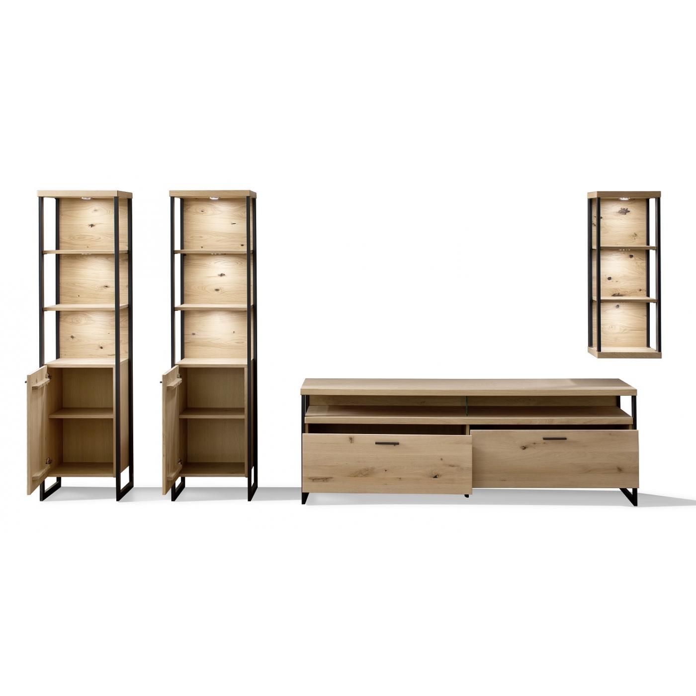 Wohnwand Anbauwand Salerno | Balkeneiche / Eiche Bianco | 4-teilig | LED Beleuchtung