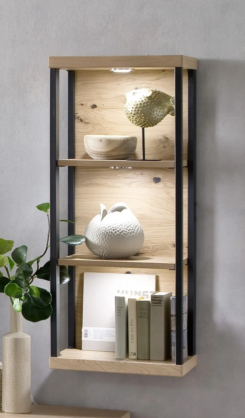 Wohnwand Anbauwand Salerno | Balkeneiche / Eiche Bianco | 4-teilig | LED Beleuchtung