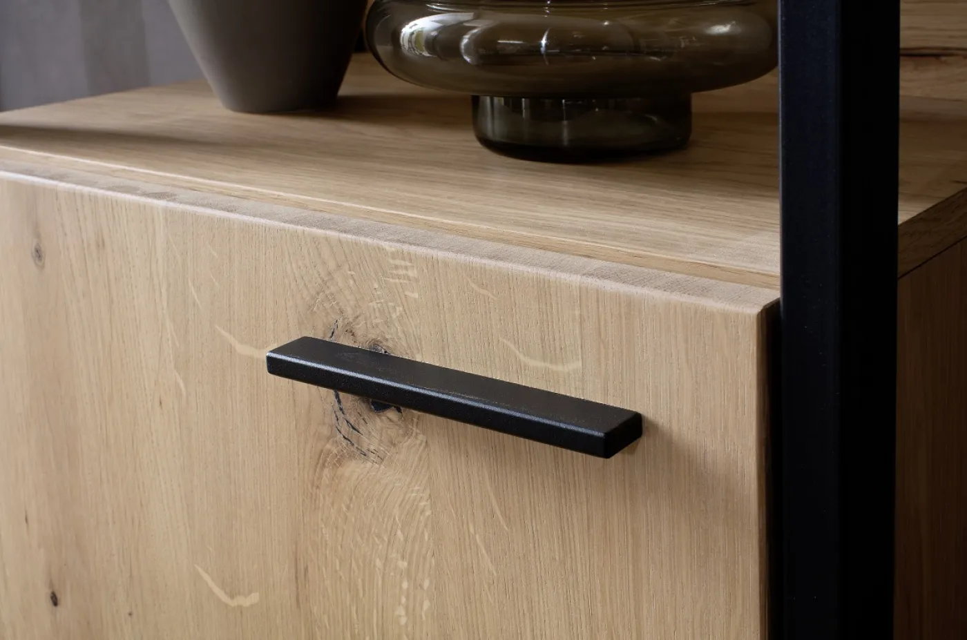 Wohnwand Anbauwand Salerno | Balkeneiche / Eiche Bianco | 4-teilig | LED Beleuchtung