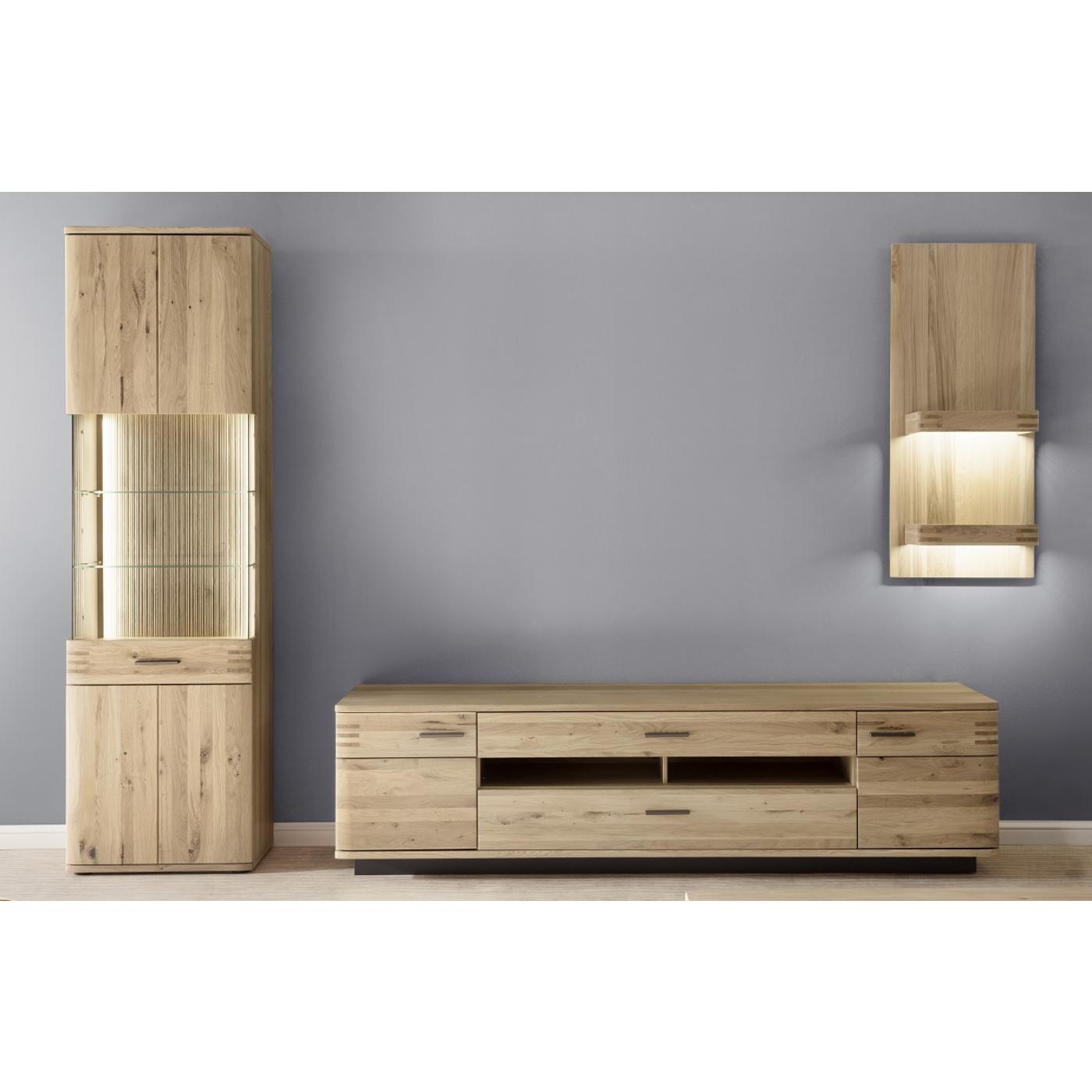 Wohnwand Anbauwand Salvador | Balkeneiche Bianco | 3-teilig | LED Beleuchtung