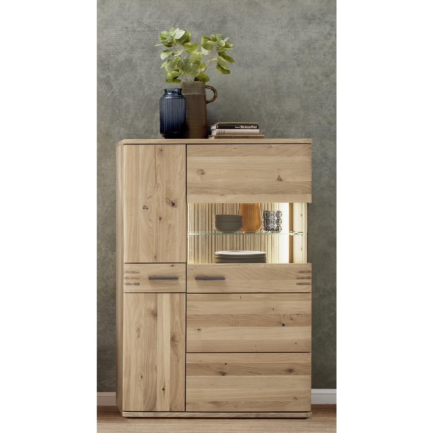 Wohnwand Anbauwand Salvador 1 | Balkeneiche Bianco | 4-teilig | LED Beleuchtung