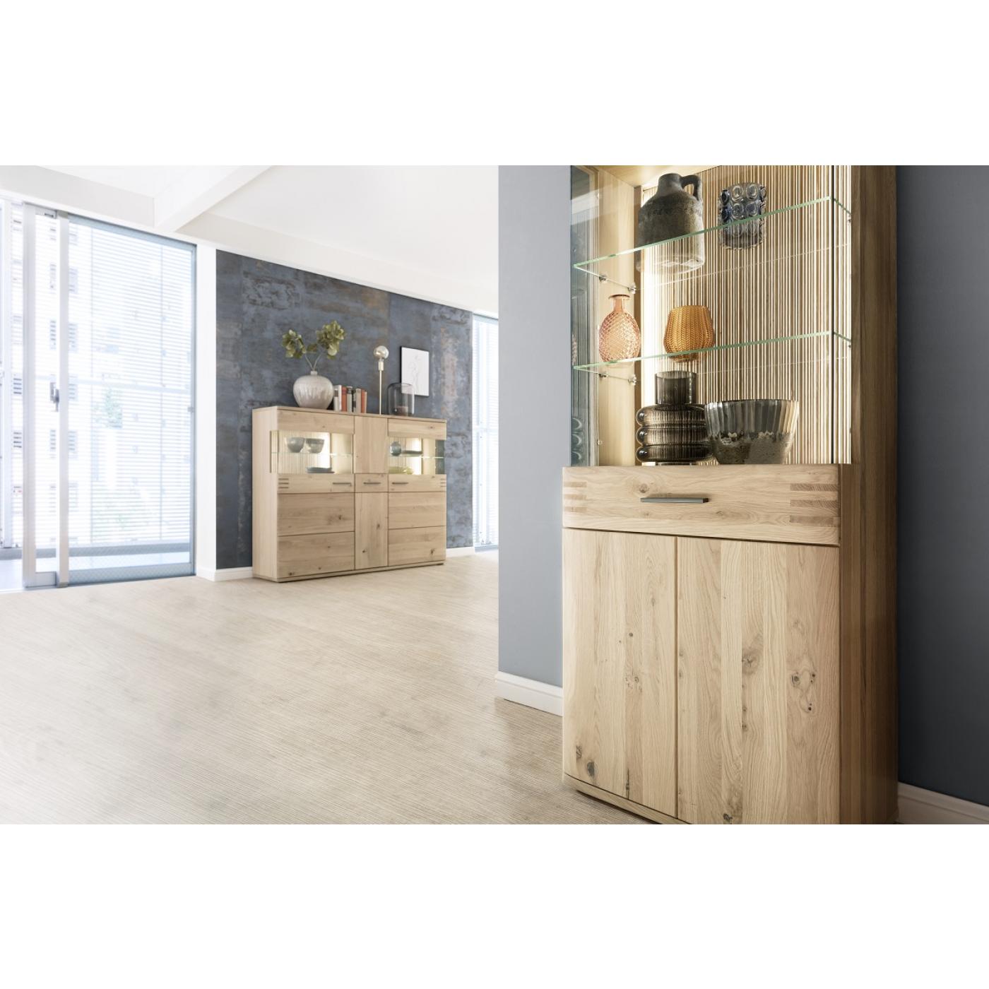 Wohnwand Anbauwand Salvador 1 | Balkeneiche Bianco | 4-teilig | LED Beleuchtung