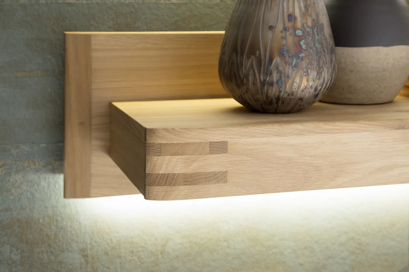 Wohnwand Anbauwand Salvador 1 | Balkeneiche Bianco | 4-teilig | LED Beleuchtung