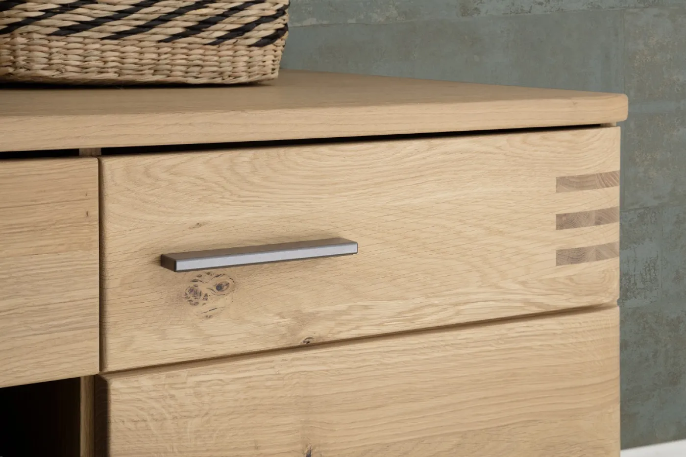 Wohnwand Anbauwand Salvador 1 | Balkeneiche Bianco | 4-teilig | LED Beleuchtung Highboard