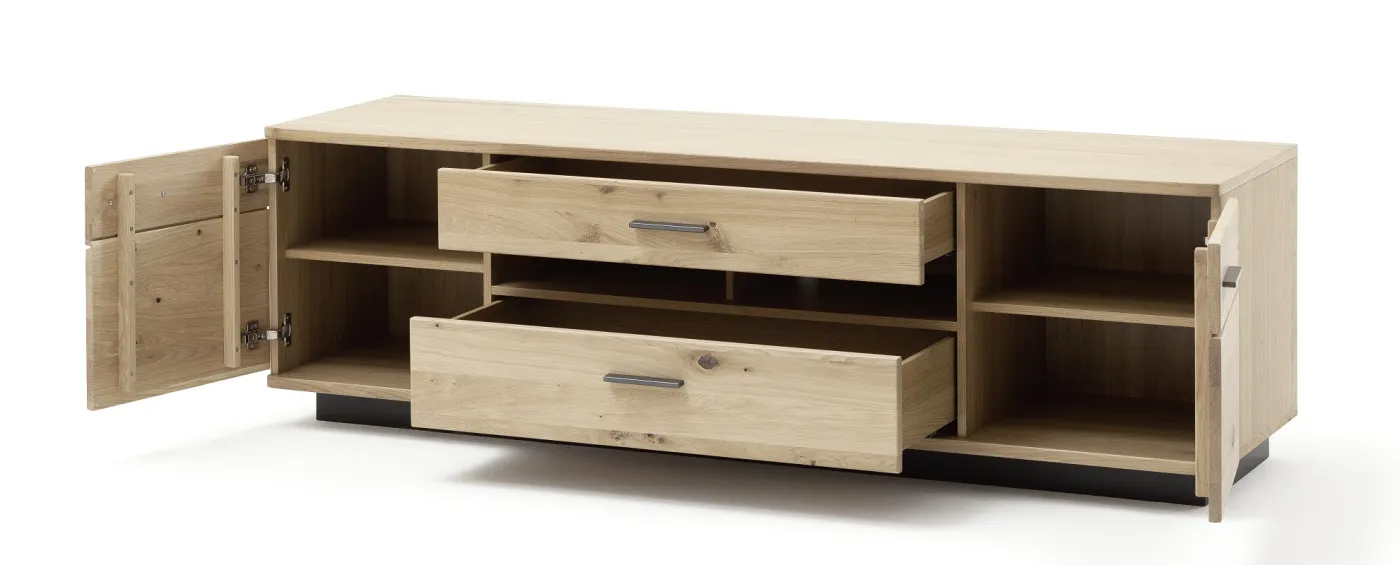 Wohnwand Anbauwand Salvador 1 | Balkeneiche Bianco | 4-teilig | LED Beleuchtung Highboard