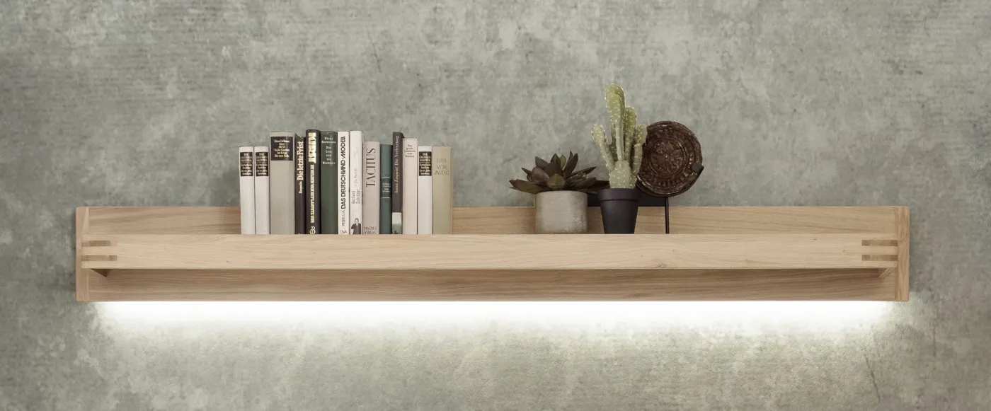 Wohnwand Anbauwand Salvador 1 | Balkeneiche Bianco | 4-teilig | LED Beleuchtung Highboard