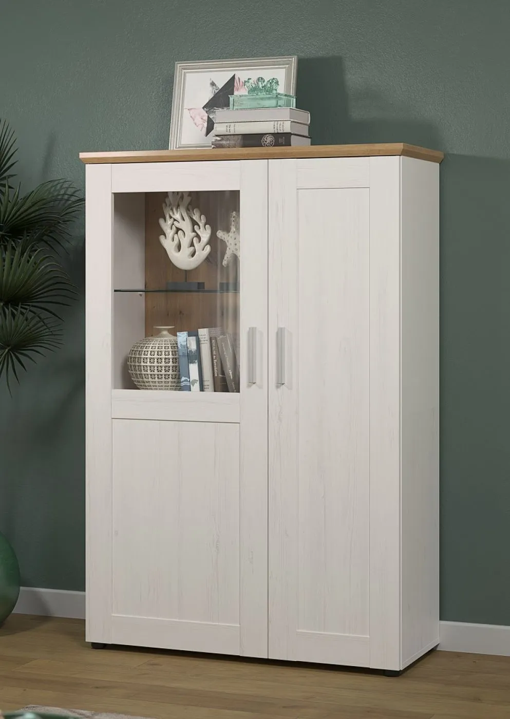 Wohnwand Anbauwand Shade | Andersen Pinie weiß / Artisan Eiche | Landhausstil | 4-teilig | LED Beleuchtung 1