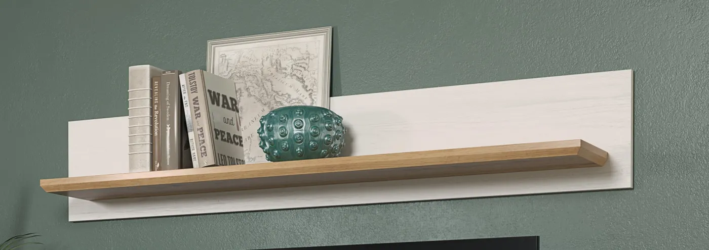 Wohnwand Anbauwand Shade | Andersen Pinie weiß / Artisan Eiche | Landhausstil | 4-teilig | LED Beleuchtung