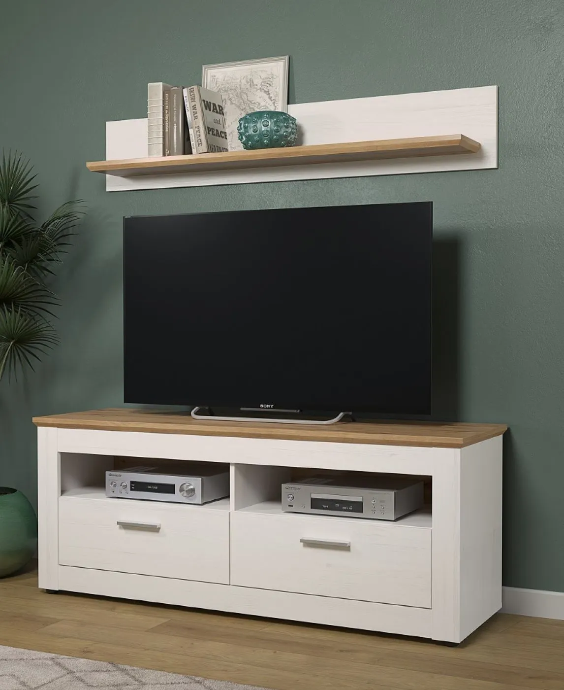 Wohnwand Anbauwand Shade, 4-teilig, im Wohnzimmer, Wand mit TV-Lowboard, Wandregalen und Vitrinen-Elementen – Ansicht 8