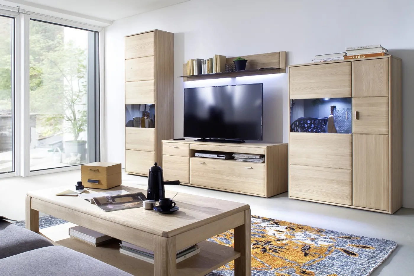 Wohnwand Anbauwand Tarragona | Eiche Bianco | 4-teilig