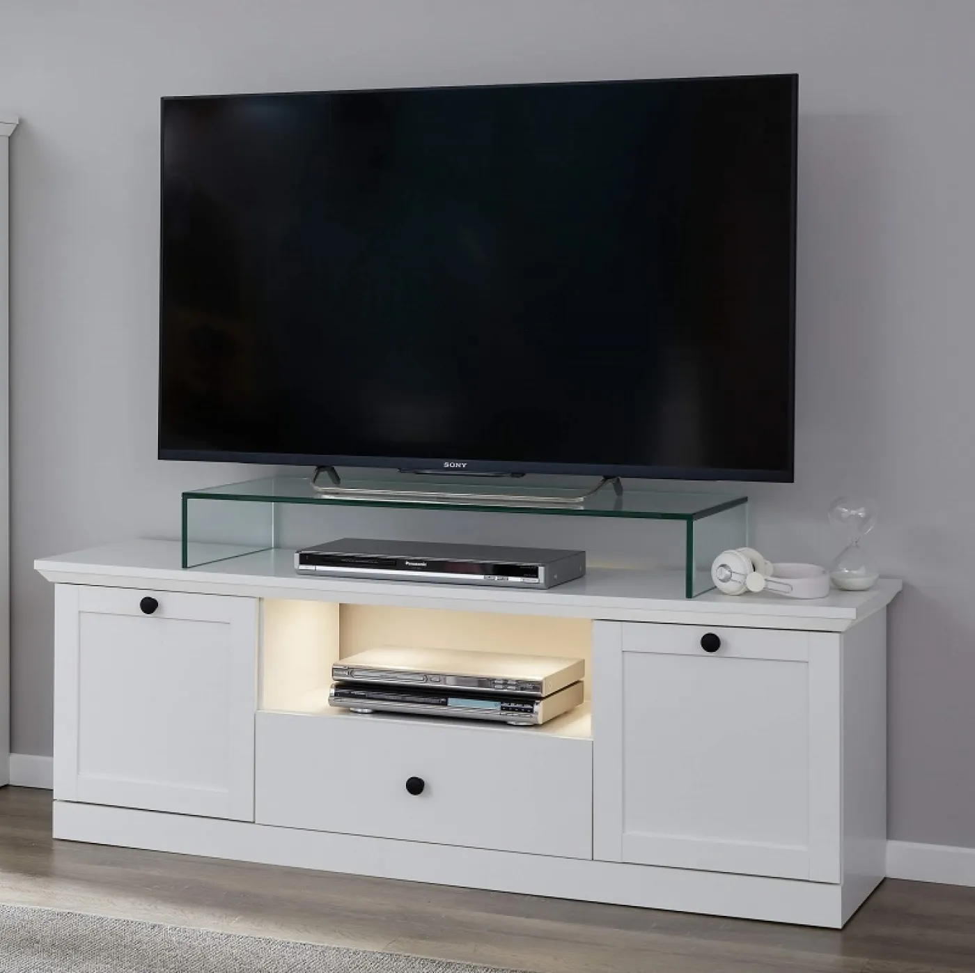 Wohnwand Baxter | weiß | Landhausstil | 2-teilig | LED Beleuchtung