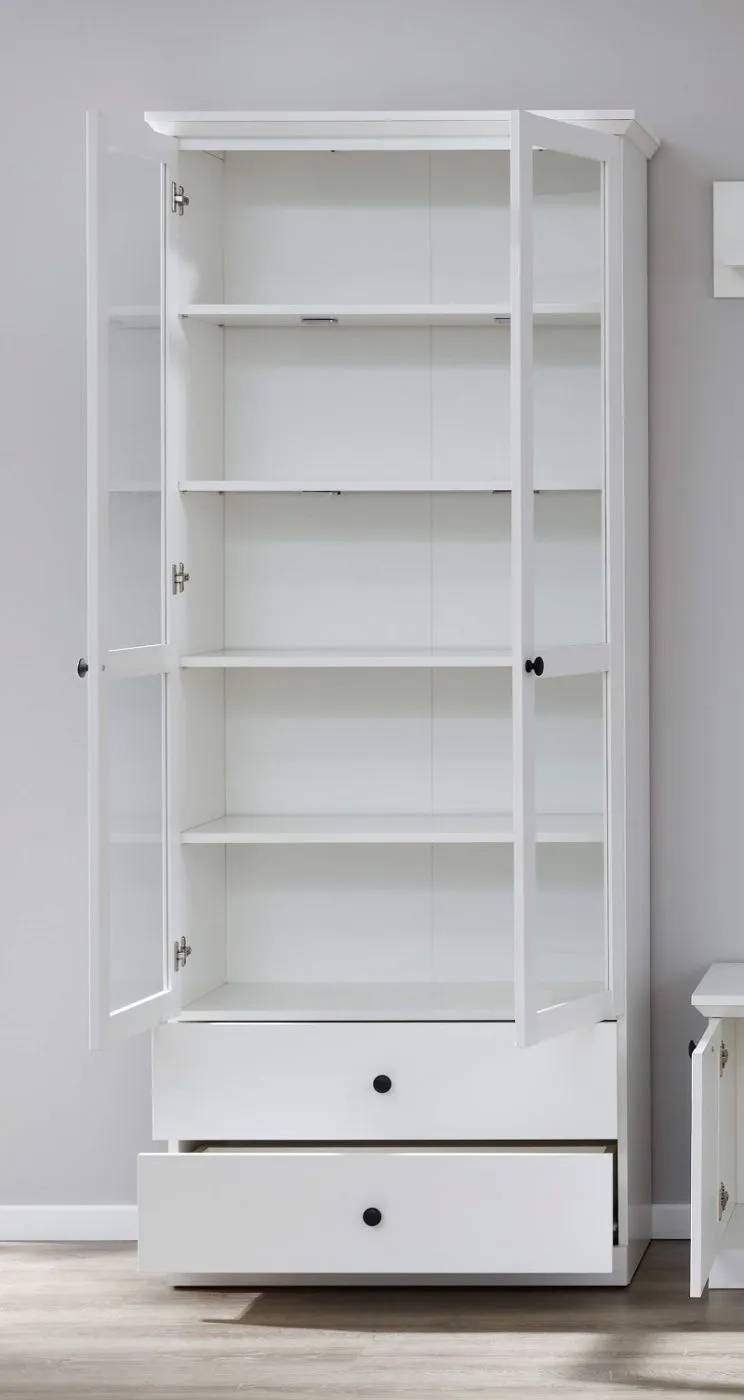 Wohnwand Baxter | weiß | Landhausstil | 3-teilig | LED Beleuchtung 2