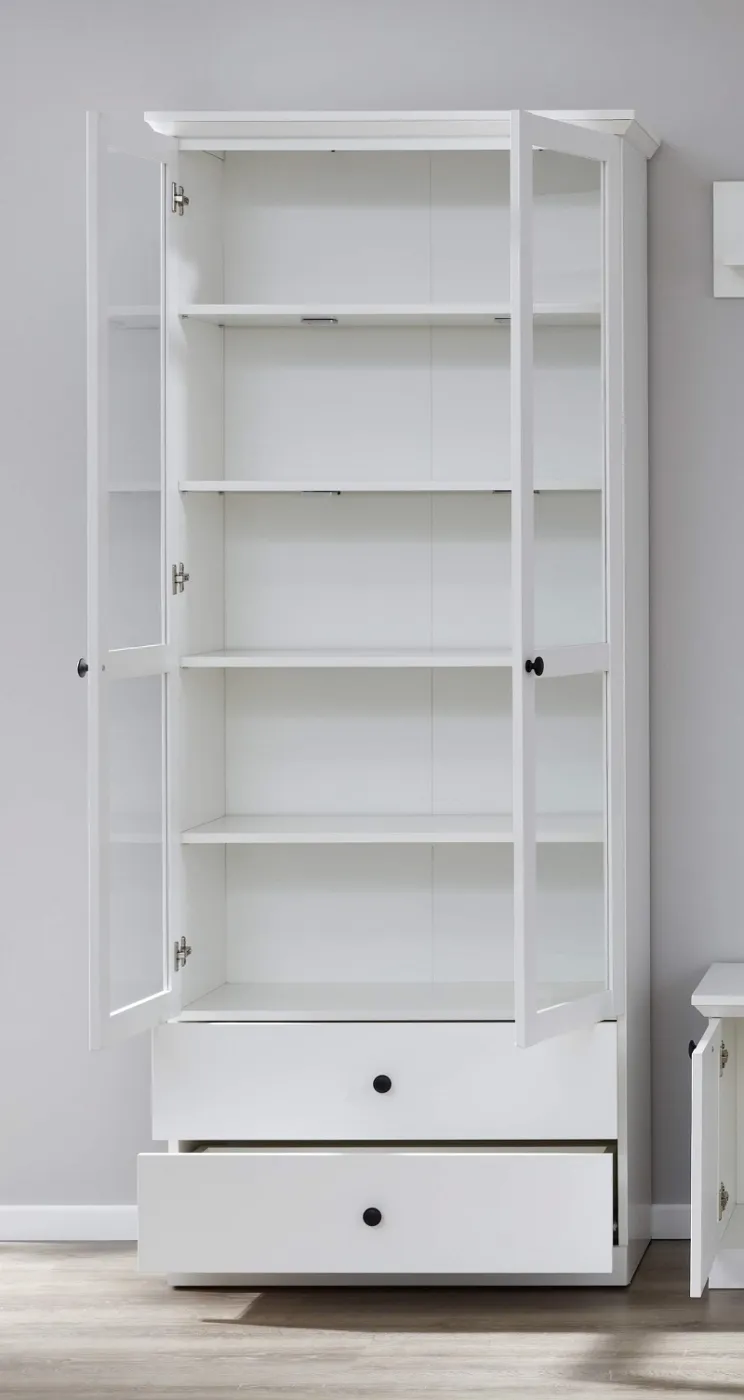 Wohnwand Baxter | weiß | Landhausstil | 3-teilig | LED Beleuchtung