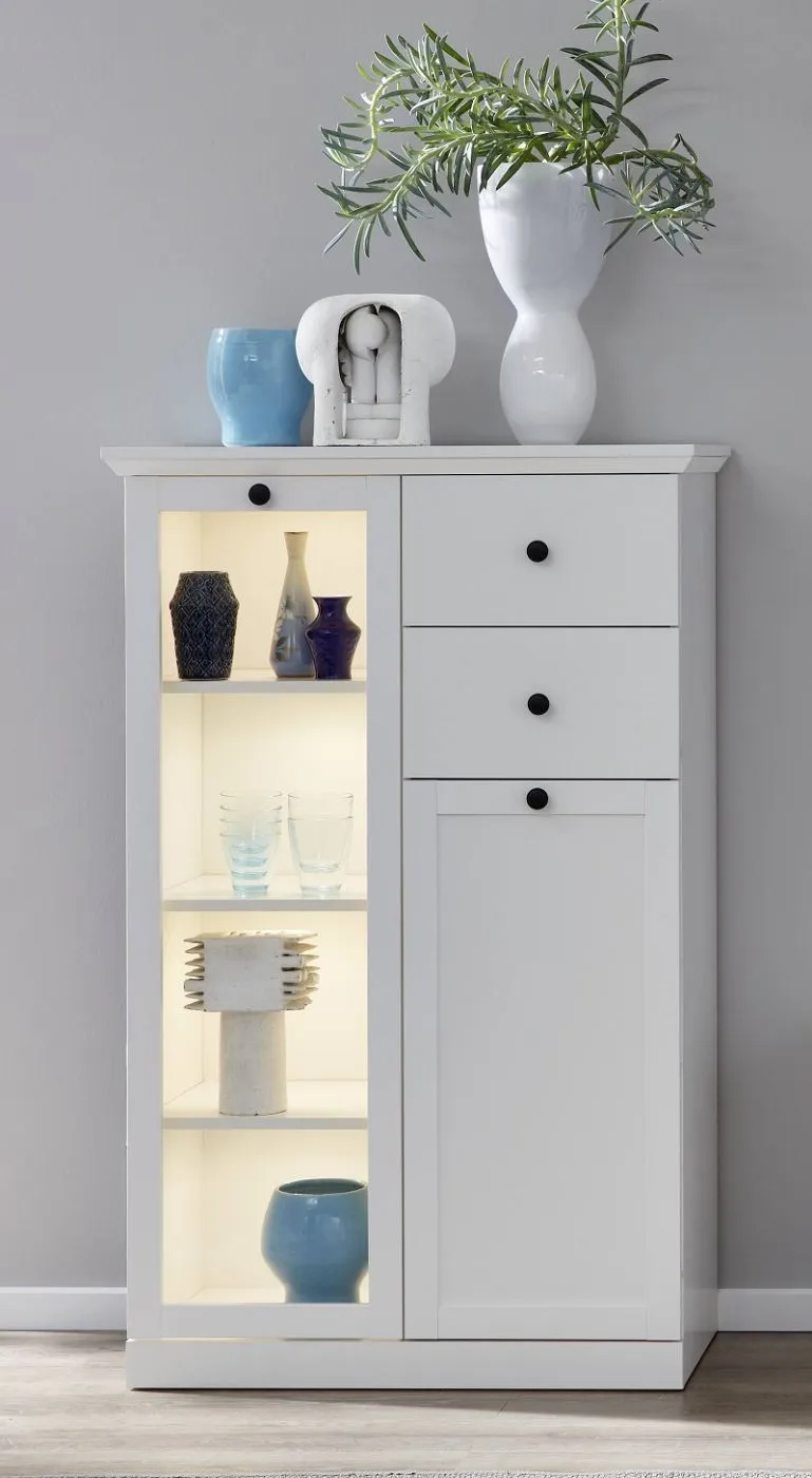Wohnwand Baxter | weiß | Landhausstil | 4-teilig | LED Beleuchtung 2