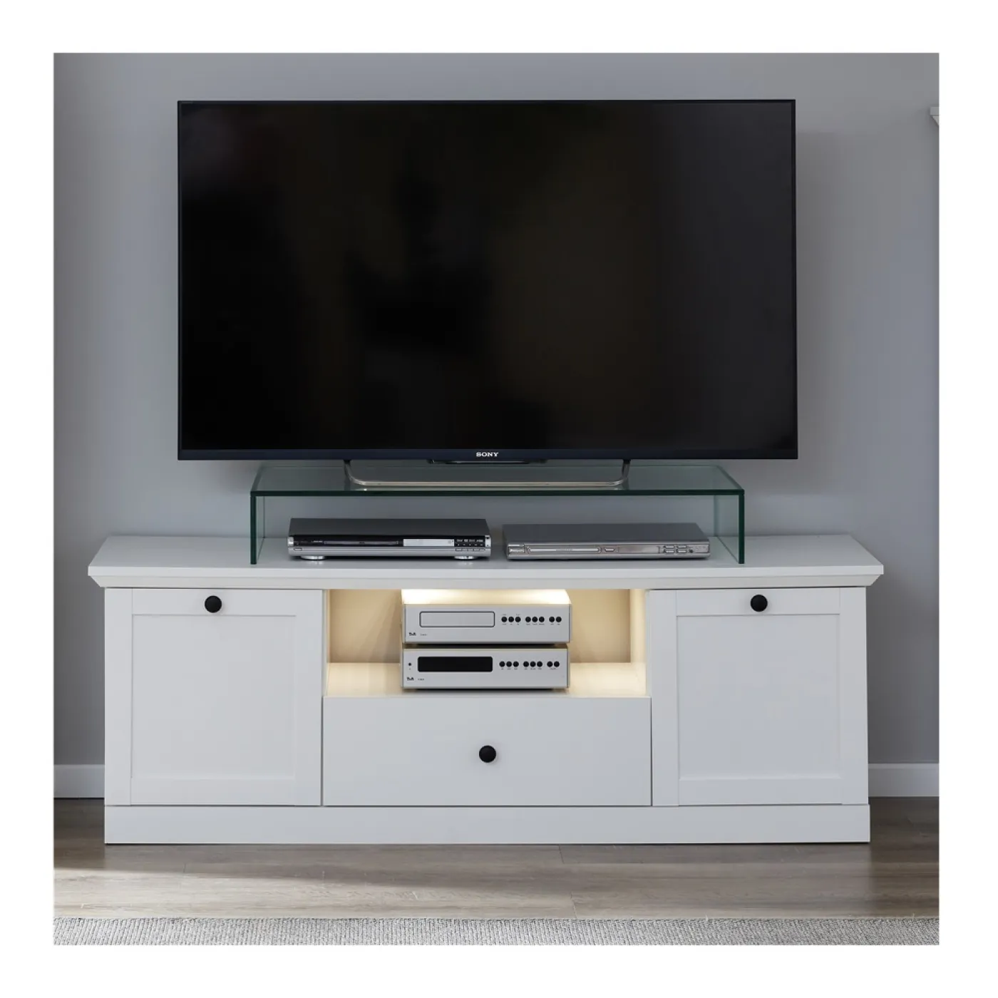 Wohnwand Baxter | weiß | Landhausstil | 4-teilig | LED Beleuchtung