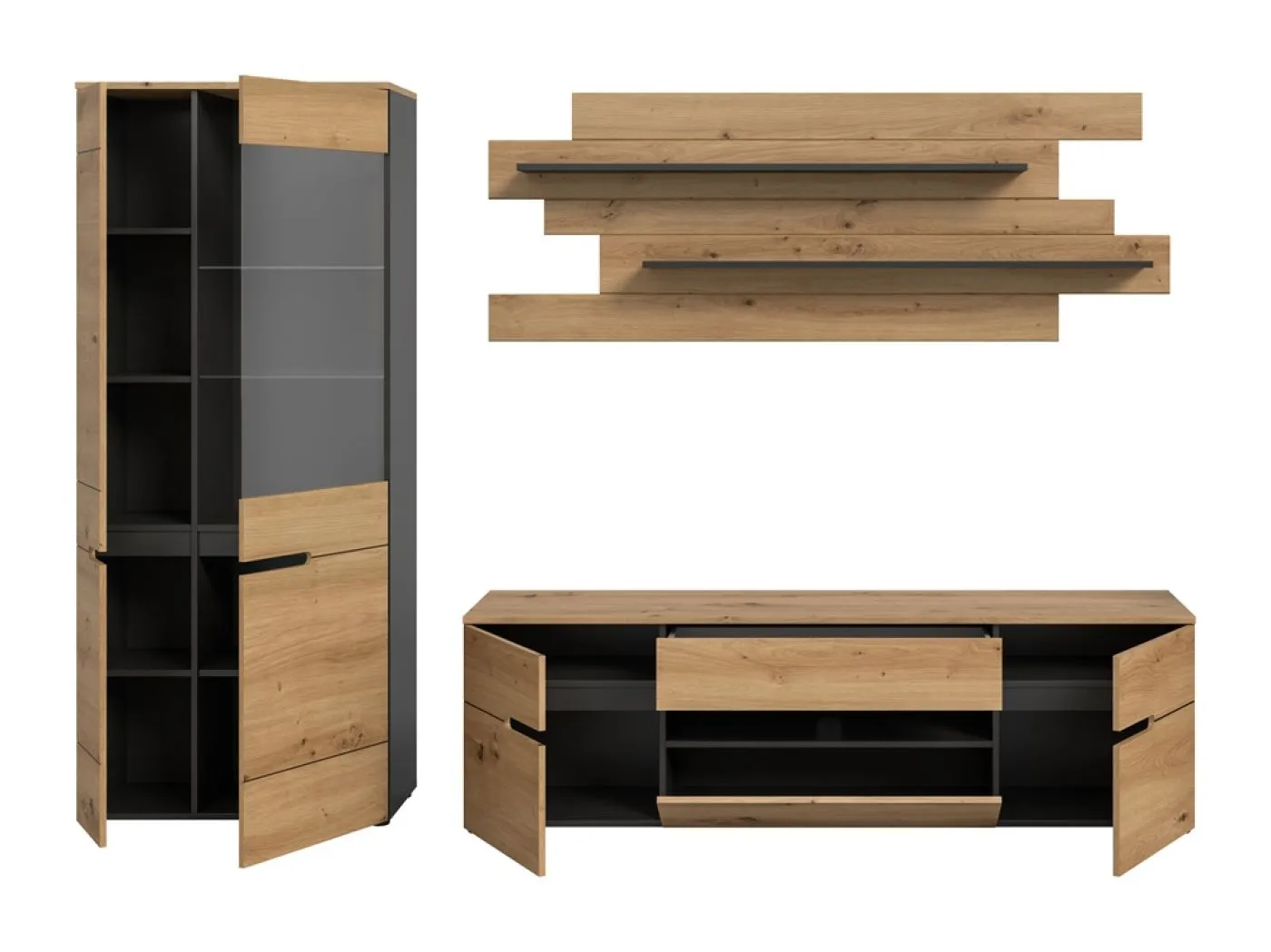 Wohnwand Canu 1 | 3-teilig | Artisan / Basalt Grau