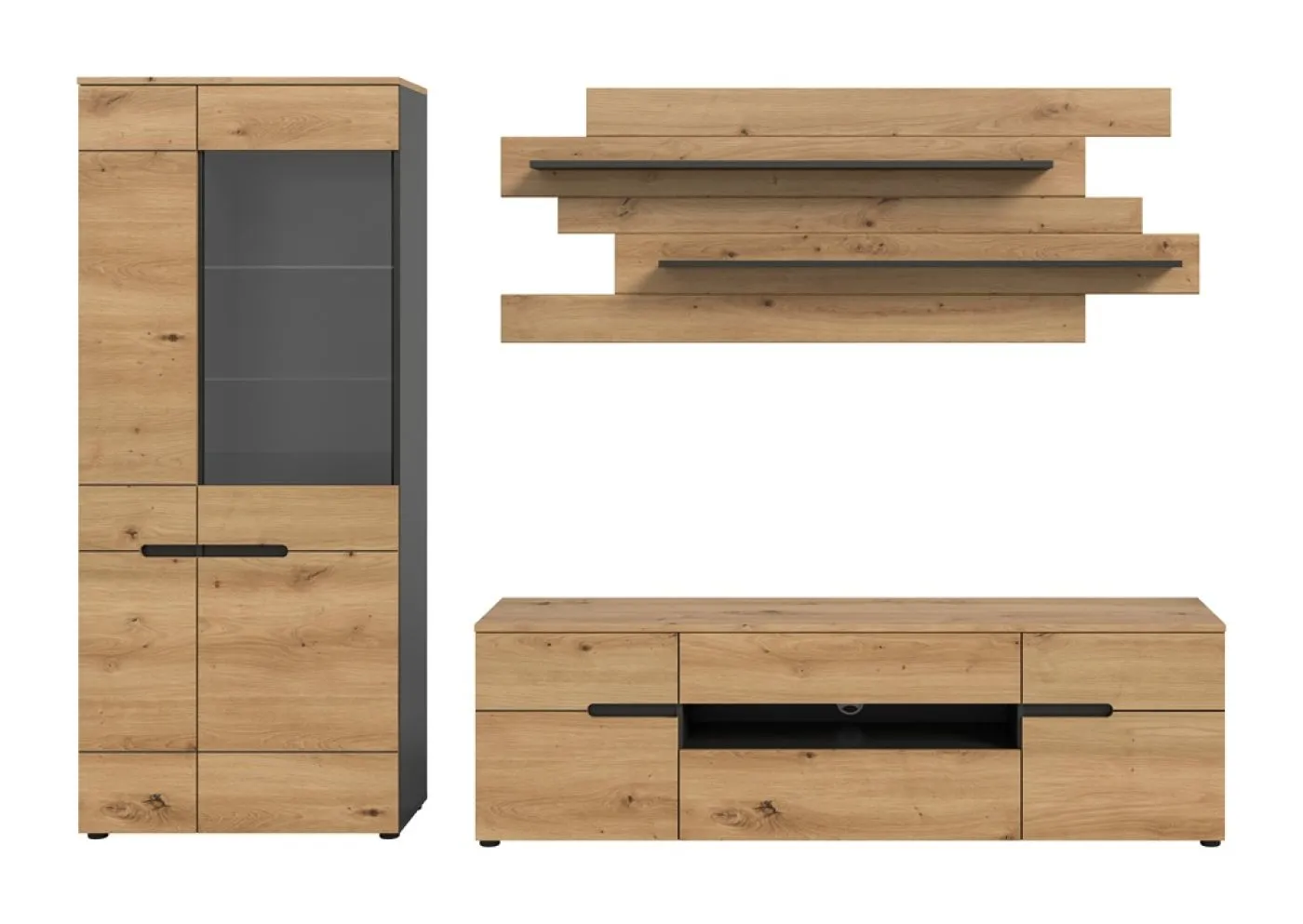 Wohnwand Canu 1 | 3-teilig | Artisan / Basalt Grau Komplettset