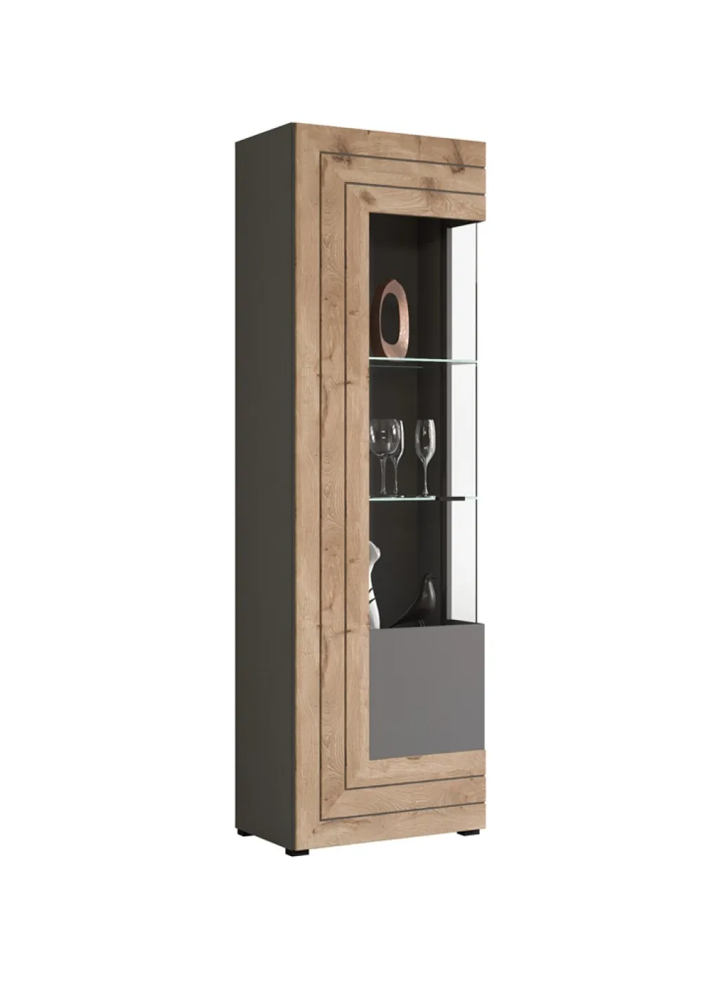 Wohnwand Freno | grau matt / Nox Oak | 4-teilig | LED Beleuchtung