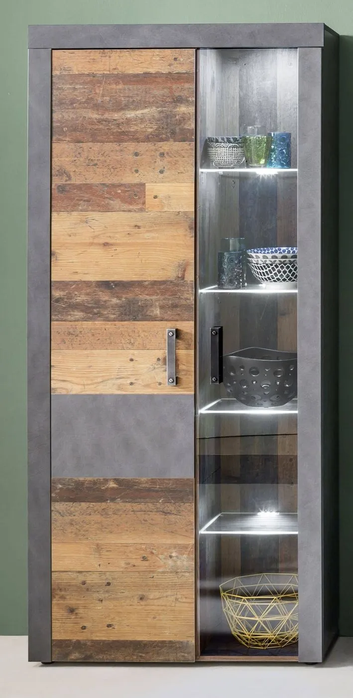 Wohnwand Indy | Old Used Wood / Matera grau | 4-teilig | Shabby Look | LED Beleuchtung 2