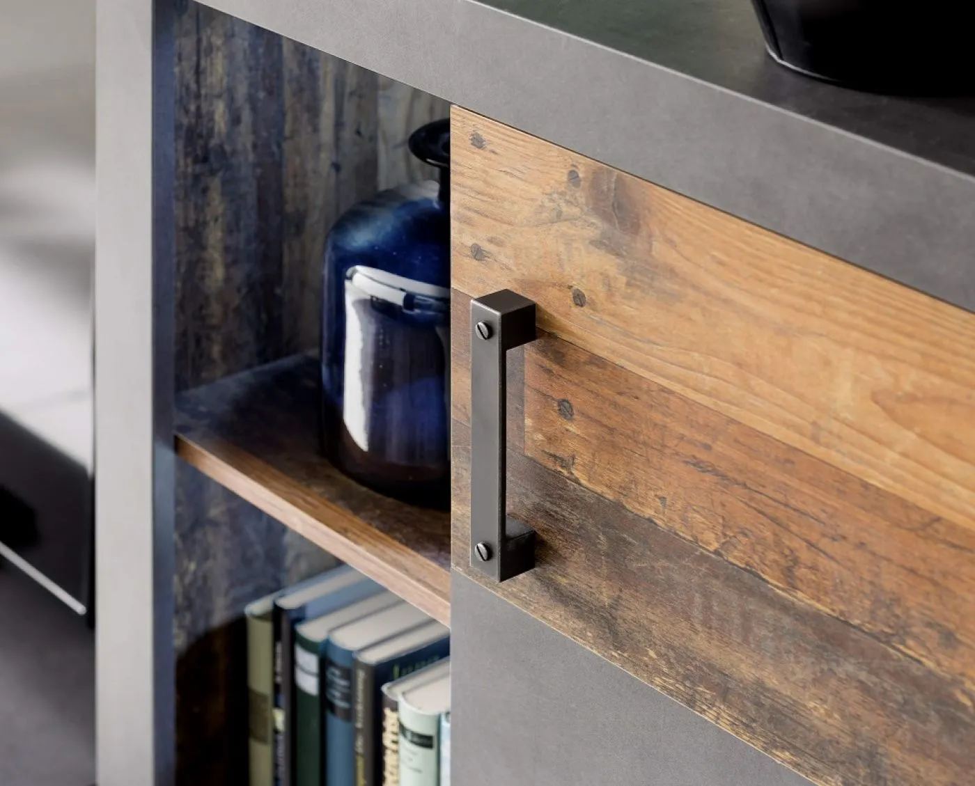 Wohnwand Indy | Old Used Wood / Matera grau | 4-teilig | Shabby Look | LED Beleuchtung 2