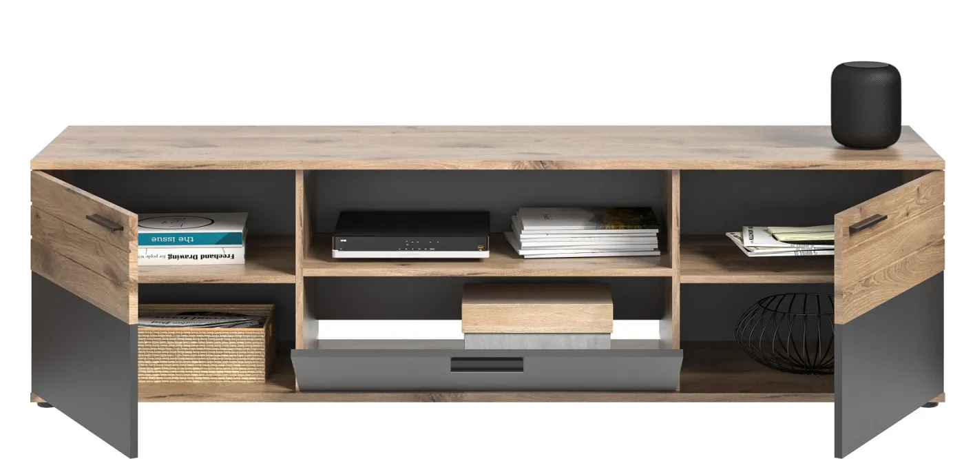 Wohnwand Mason 1 | Nox Oak / Basalt Grau | 4-teilig