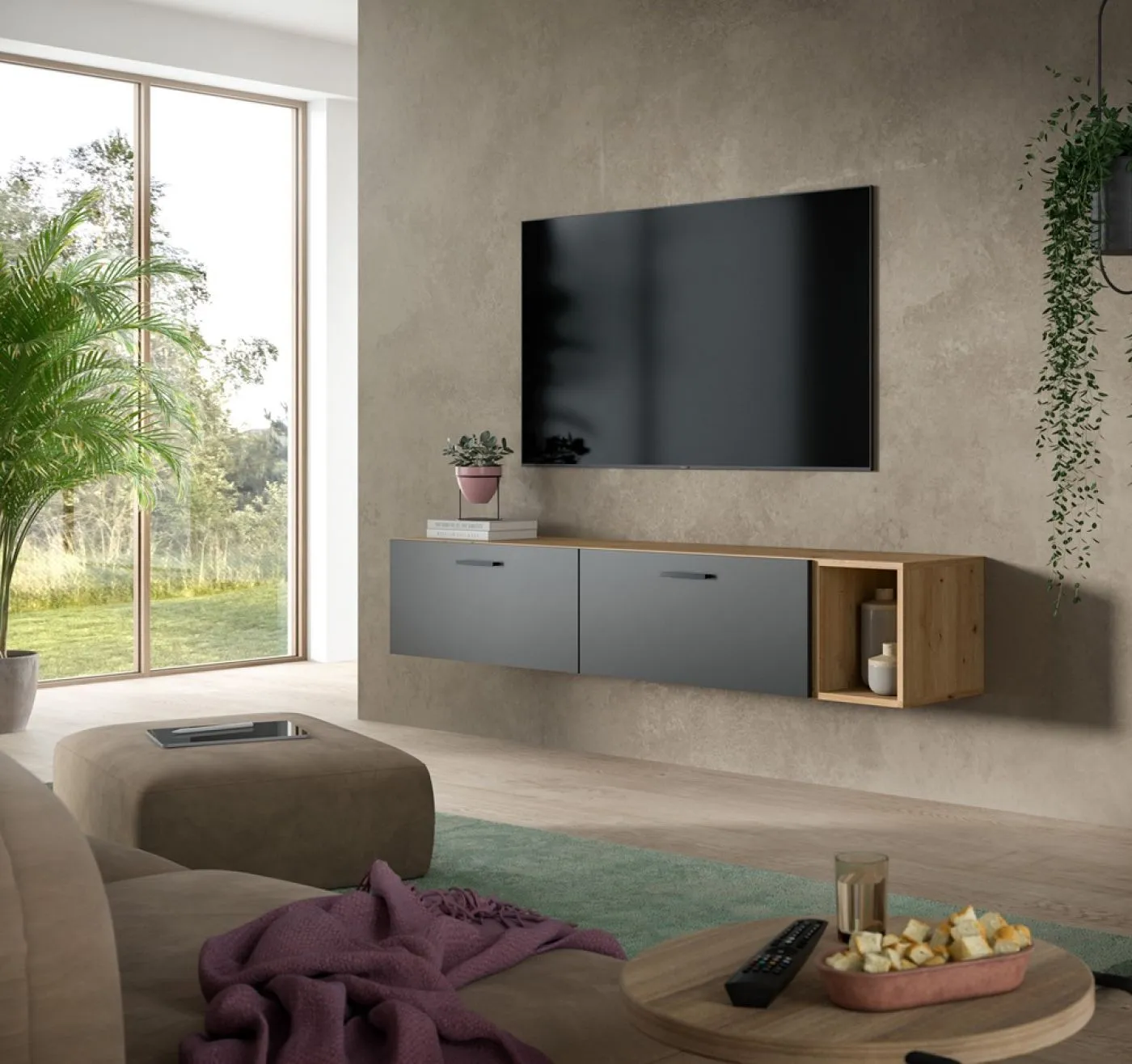 Wohnwand The One | 3-teilig | Artisan Oak / Basalt grau ohne