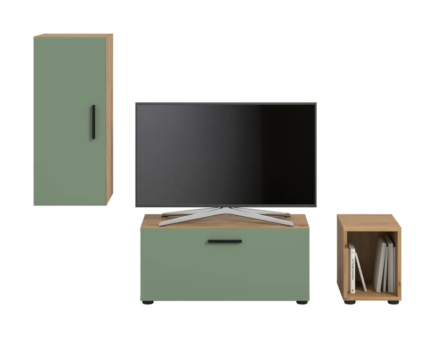 Wohnwand The One | 3-teilig | Artisan Oak / Smoke Green ohne