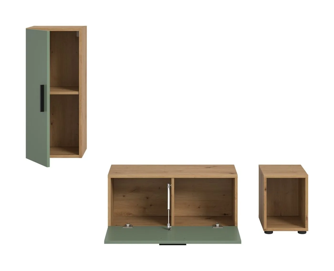 Wohnwand The One | 3-teilig | Artisan Oak / Smoke Green ohne