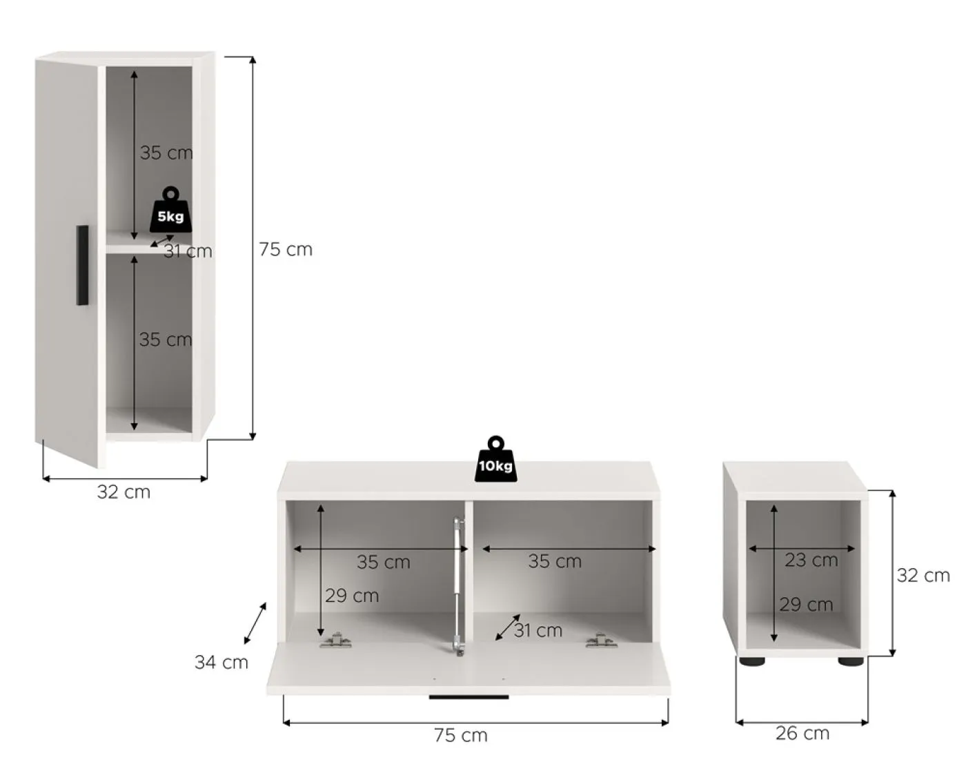 Wohnwand The One | 3-teilig | weiß mit 2er Set Unterbauspot warmweiß