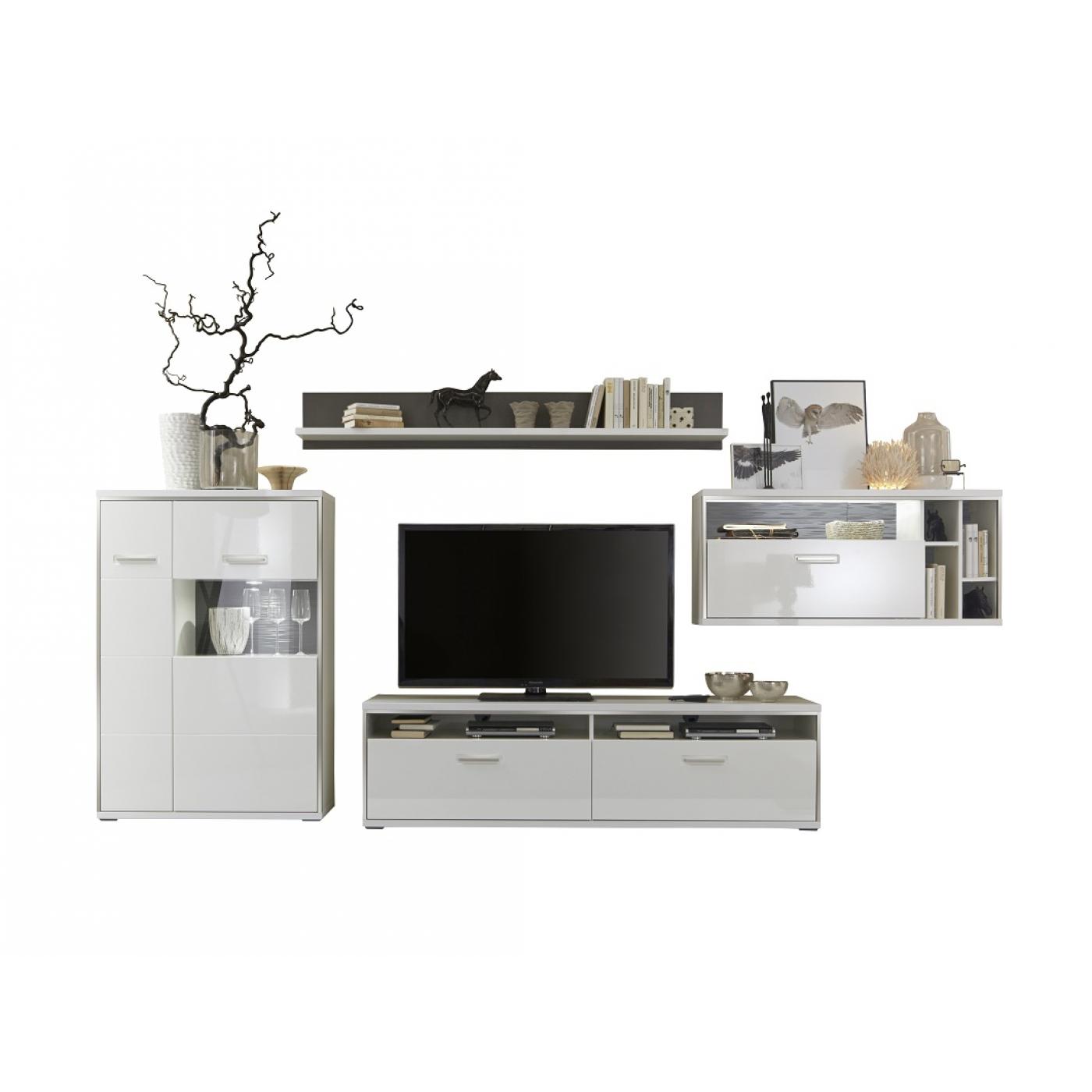 Wohnwand Trento 1 | weiß Hochglanz | 4-teilig | LED Beleuchtung