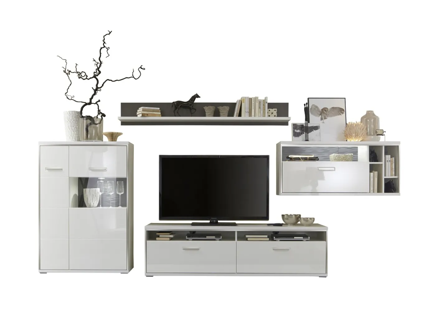 Wohnwand Trento 1 | weiß Hochglanz | 4-teilig