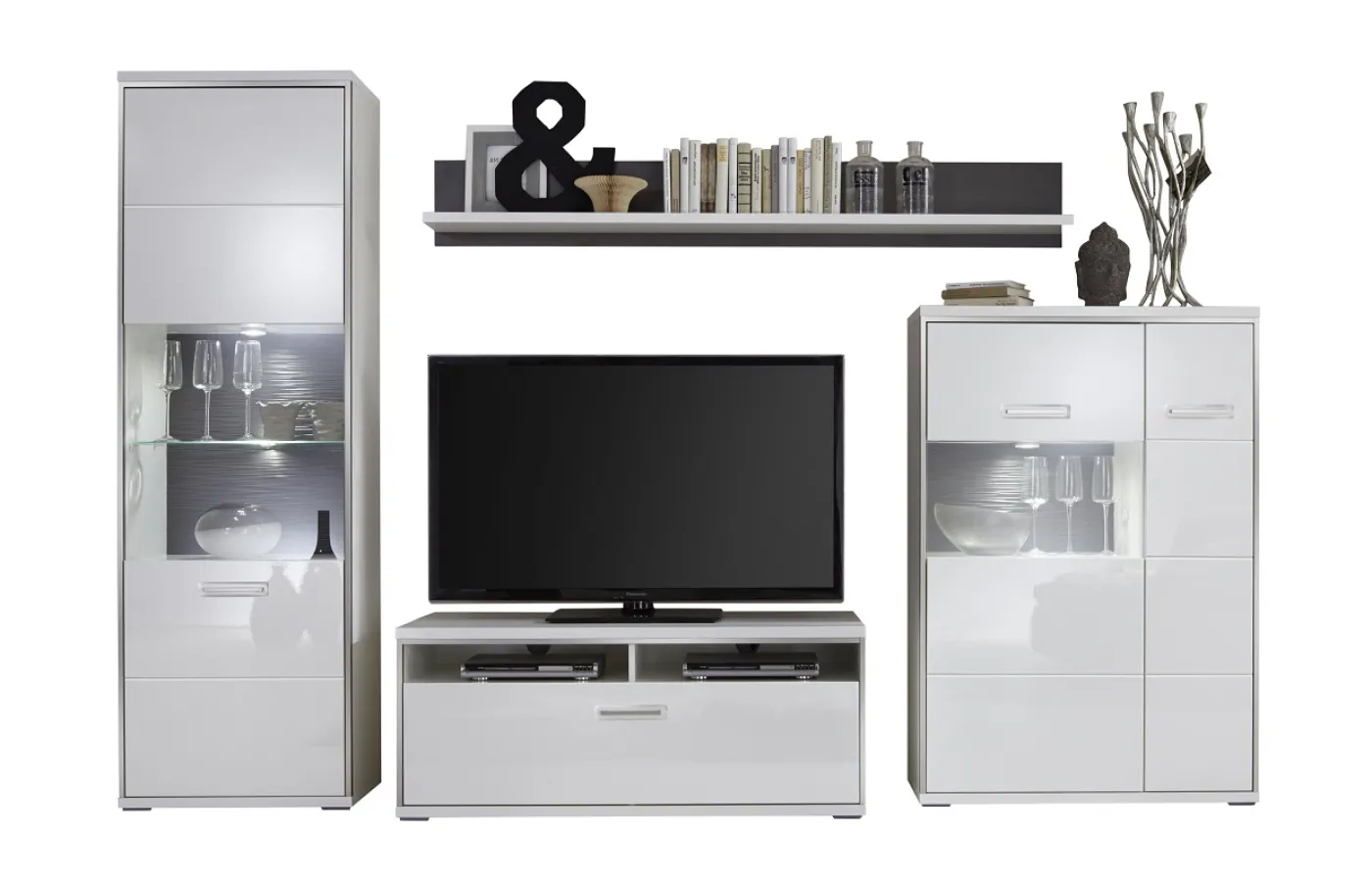 Wohnwand Trento 2 | weiß Hochglanz | 4-teilig | LED Beleuchtung