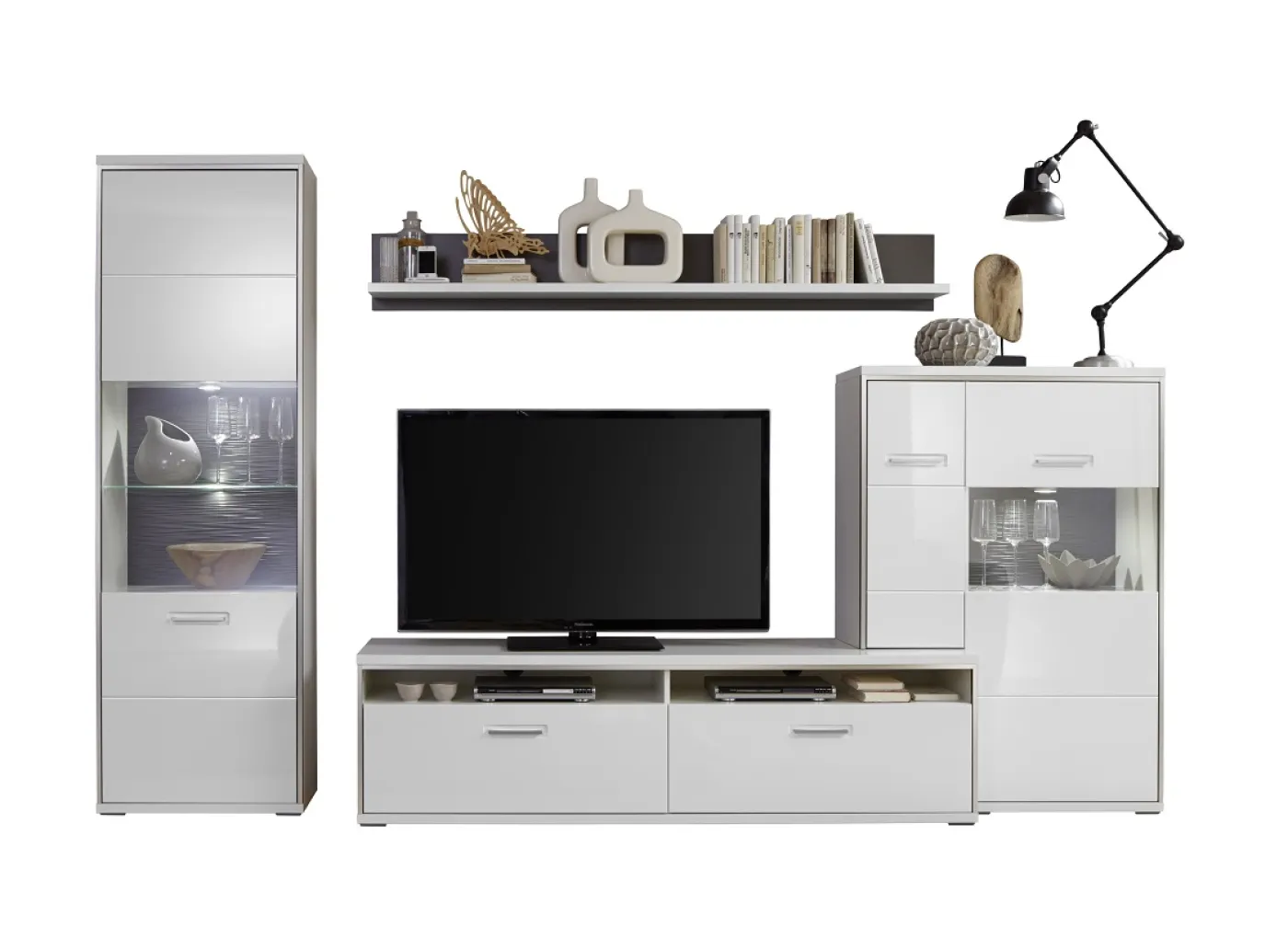 Wohnwand Trento 3 | weiß Hochglanz | 4-teilig