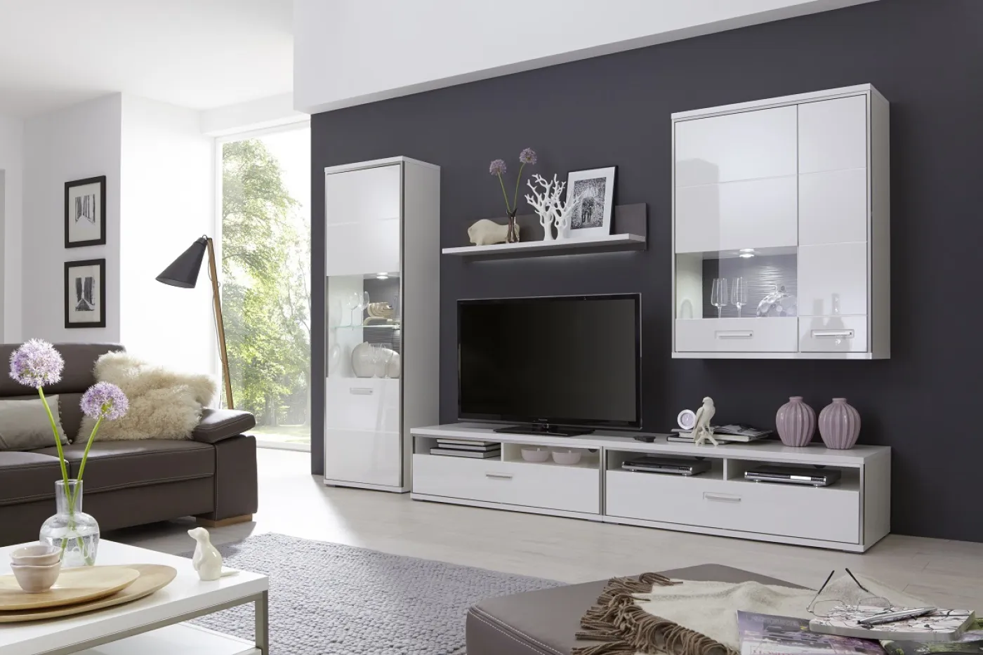 Wohnwand Trento 4 | weiß Hochglanz | 5-teilig | LED Beleuchtung