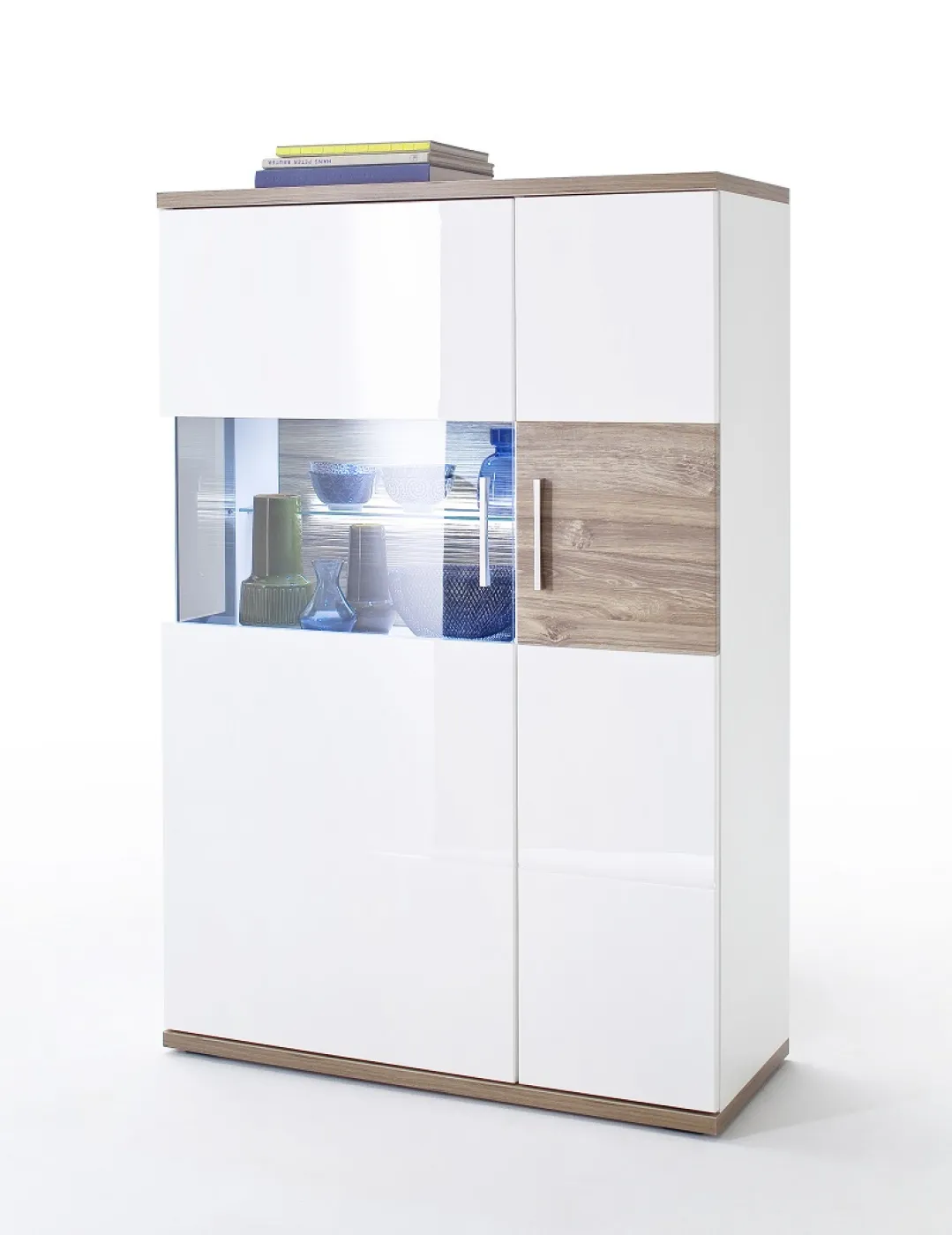 Wohnwand Wohnkombination 1 Luzern | weiß Hochglanz / Sterling Oak | 4-teilig