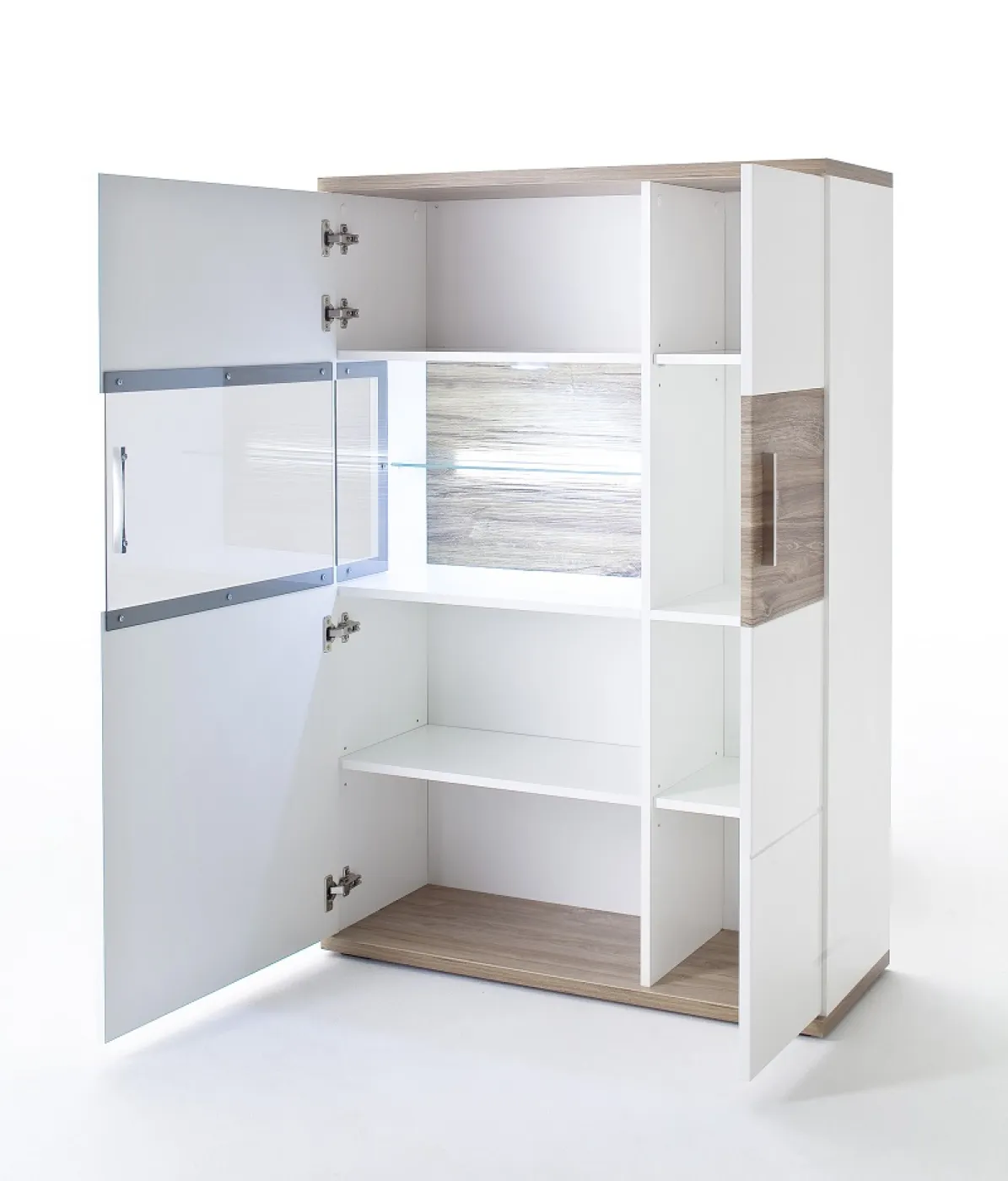 Wohnwand Wohnkombination 1 Luzern | weiß Hochglanz / Sterling Oak | 4-teilig