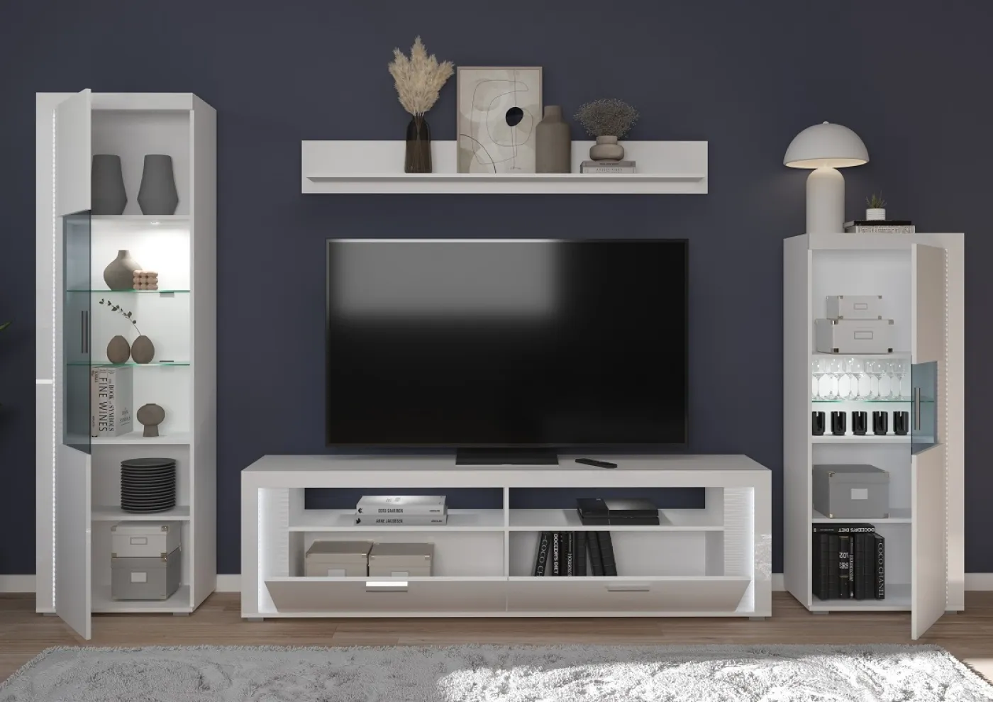 Wohnwand Wohnkombination 1 Skylight | weiß Hochglanz | 4-teilig