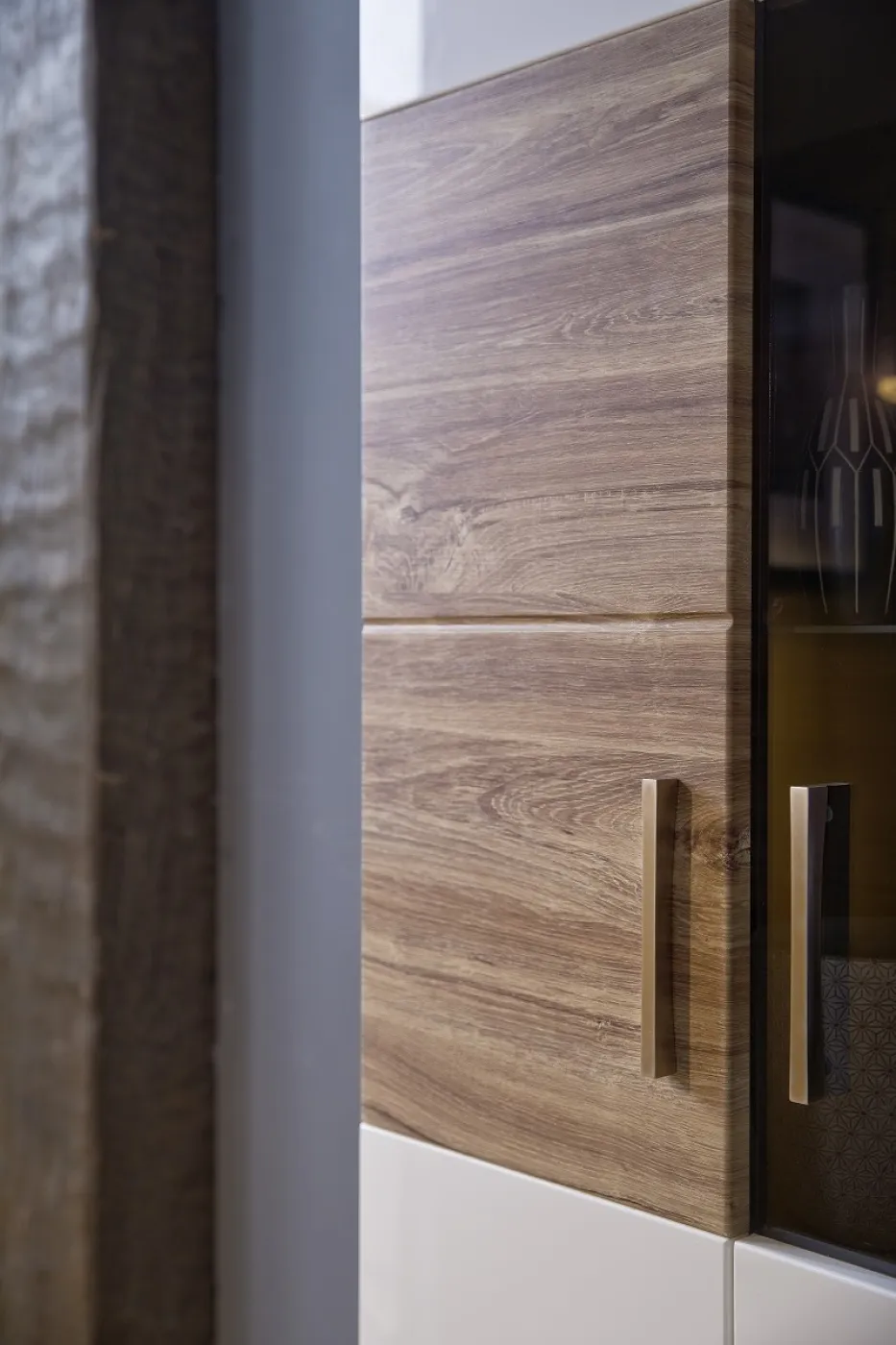 Wohnwand Wohnkombination 2 Luzern | weiß Hochglanz / Sterling Oak | 4-teilig