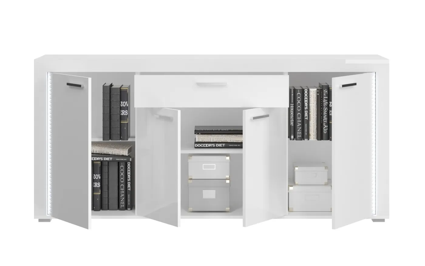 Wohnwand Wohnkombination 4 Skylight | weiß Hochglanz | 3-teilig | LED Beleuchtung