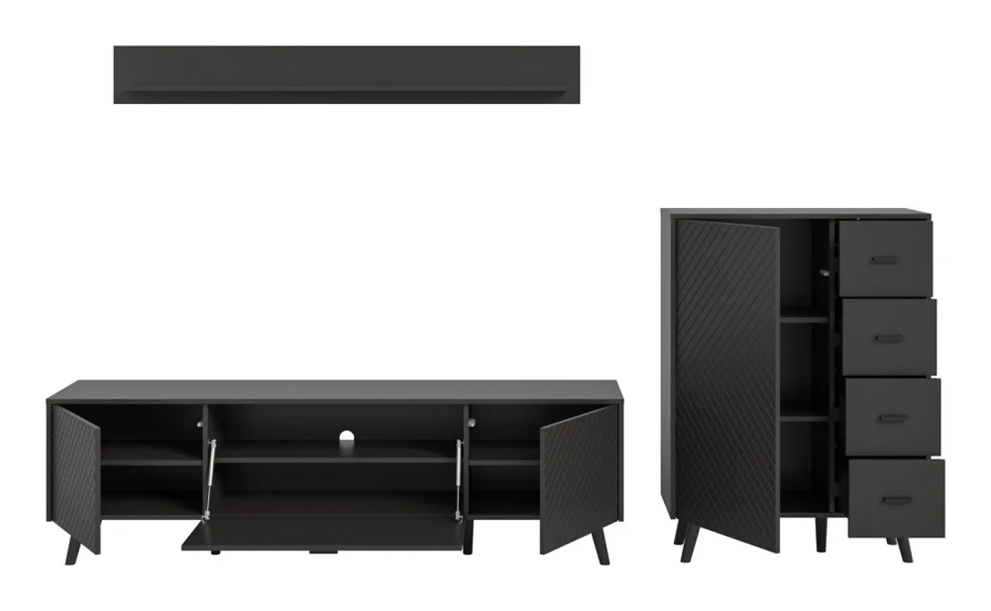 Wohnwand Wohnkombination Linea 2 | 3-teilig | grau