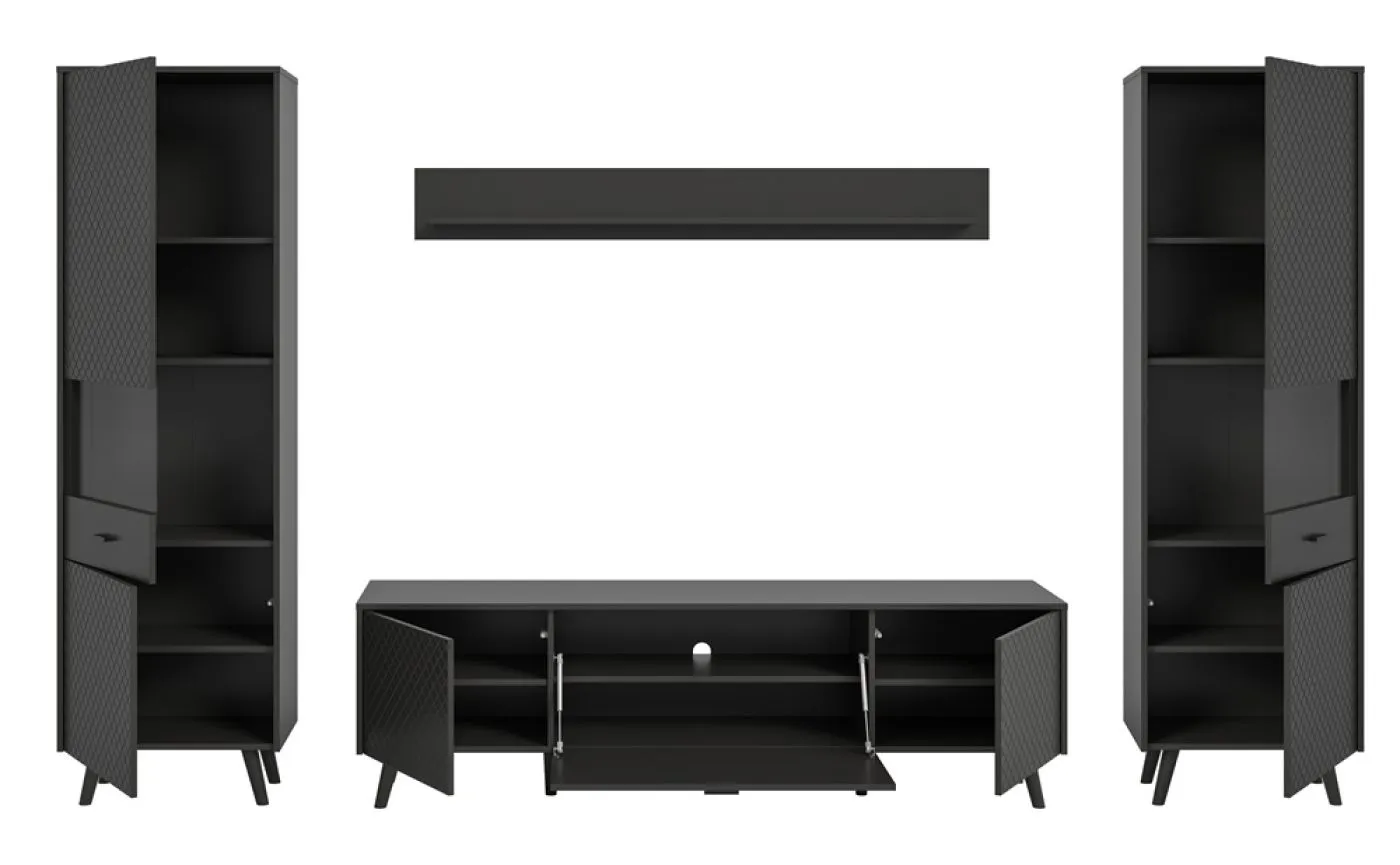 Wohnwand Wohnkombination Linea | 4-teilig | grau