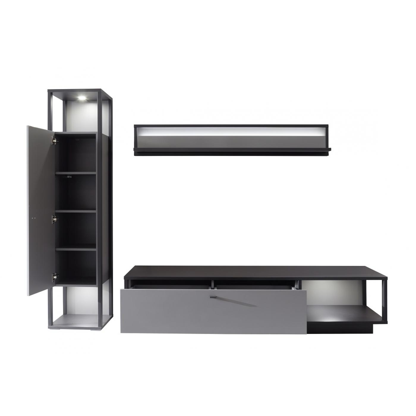 Wohnwand Wohnkombination Luxor | Royal grey / anthrazit | 3-teilig | LED Beleuchtung