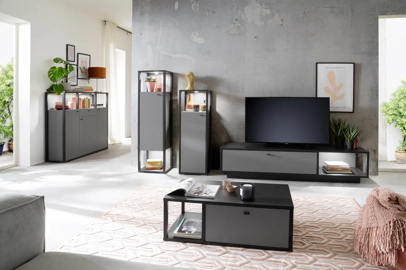 Wohnwand Wohnkombination Luxor 1 | Royal grey / anthrazit | 3-teilig